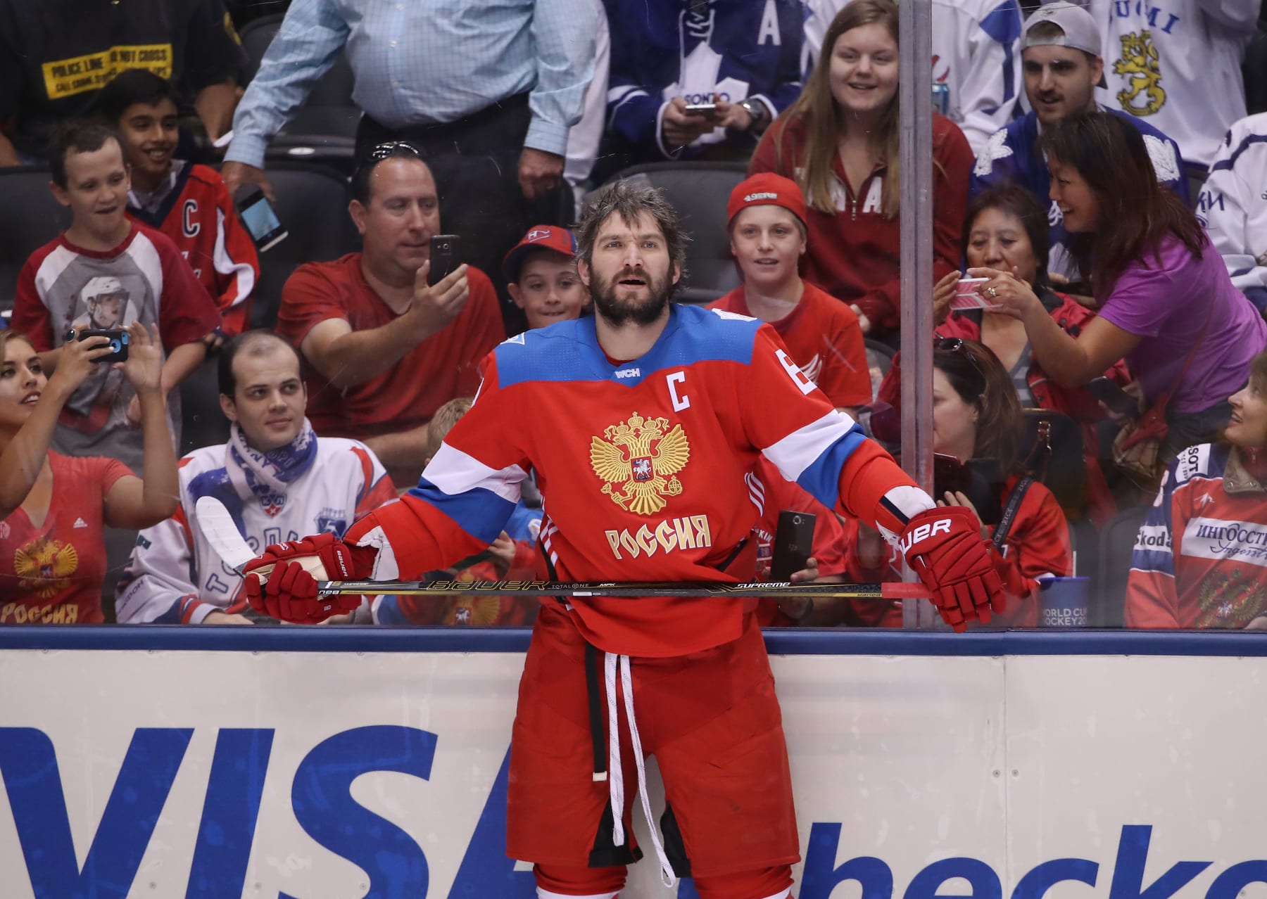 TORONTO, ON - SEPTEMBER 22: Alex Ovechkin #8 of Team Russia warms up before their game against Team Finland during the World Cup of Hockey tournament at the Air Canada Centre on September 22, 2016 in Toronto, Canada. (Photo by Tom Szczerbowski/Getty Images)