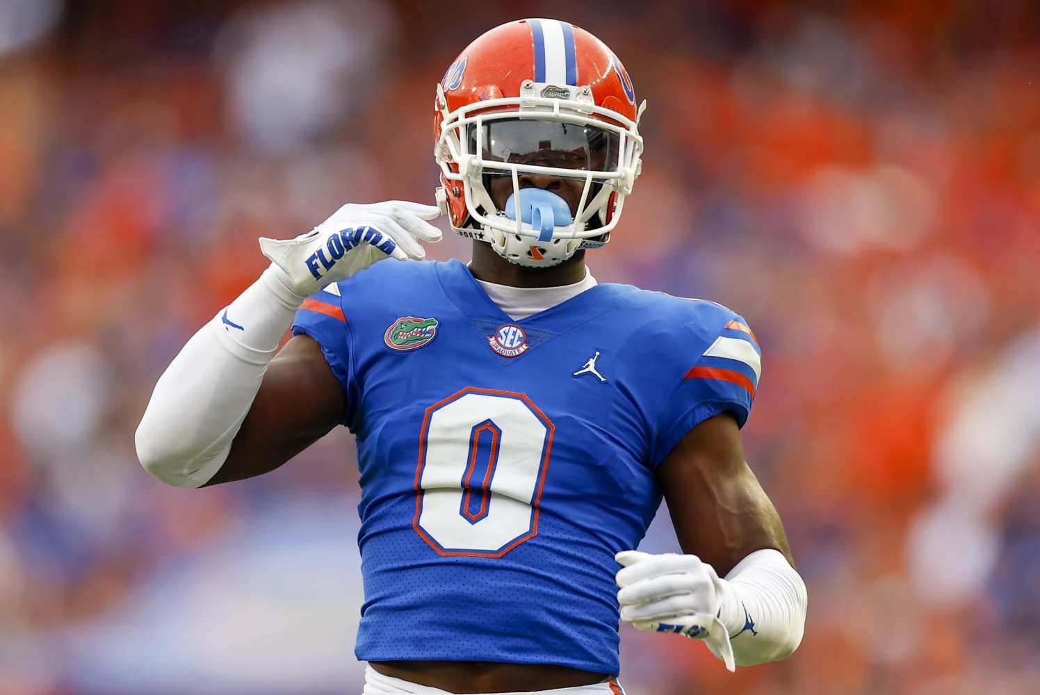 GAINESVILLE, FL - SEPTEMBER 10: Florida Gators safety Trey Dean III (0) during the game between the Kentucky Wildcats and the Florida Gators on September 10, 2022 at Ben Hill Griffin Stadium at Florida Field in Gainesville, Fl. (Photo by David Rosenblum/Icon Sportswire via Getty Images)