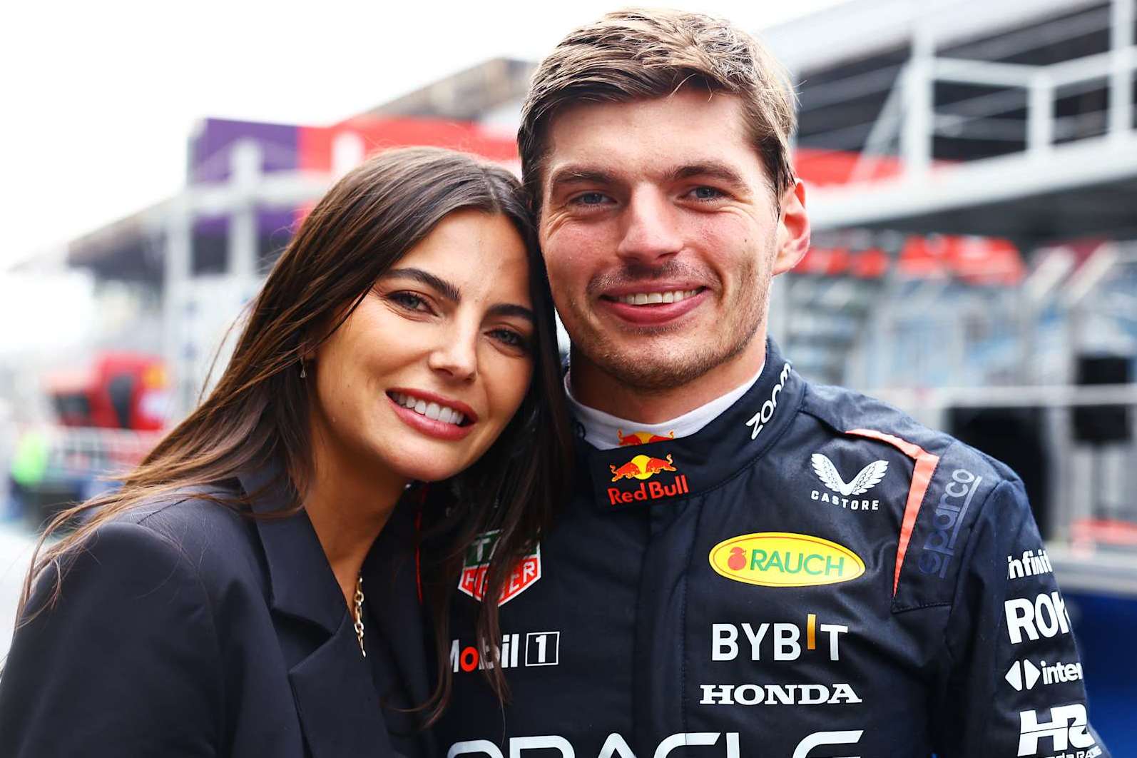 SAO PAULO, BRAZIL - NOVEMBER 03: Race winner Max Verstappen of the Netherlands and Oracle Red Bull Racing and Kelly Piquet pose for a photo after the F1 Grand Prix of Brazil at Autodromo Jose Carlos Pace on November 03, 2024 in Sao Paulo, Brazil. (Photo by Mark Thompson/Getty Images)
