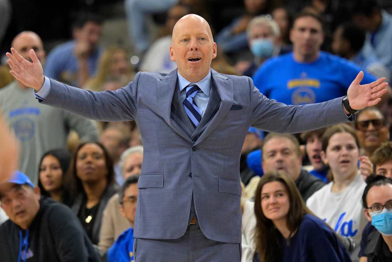 INGLEWOOD, CALIFORNIA - DECEMBER 28: Head coach Mick Cronin of the UCLA Bruins reacts in the second half against the Gonzaga Bulldogs at Intuit Dome on December 28, 2024 in Inglewood, California. (Photo by Jayne Kamin-Oncea/Getty Images)
