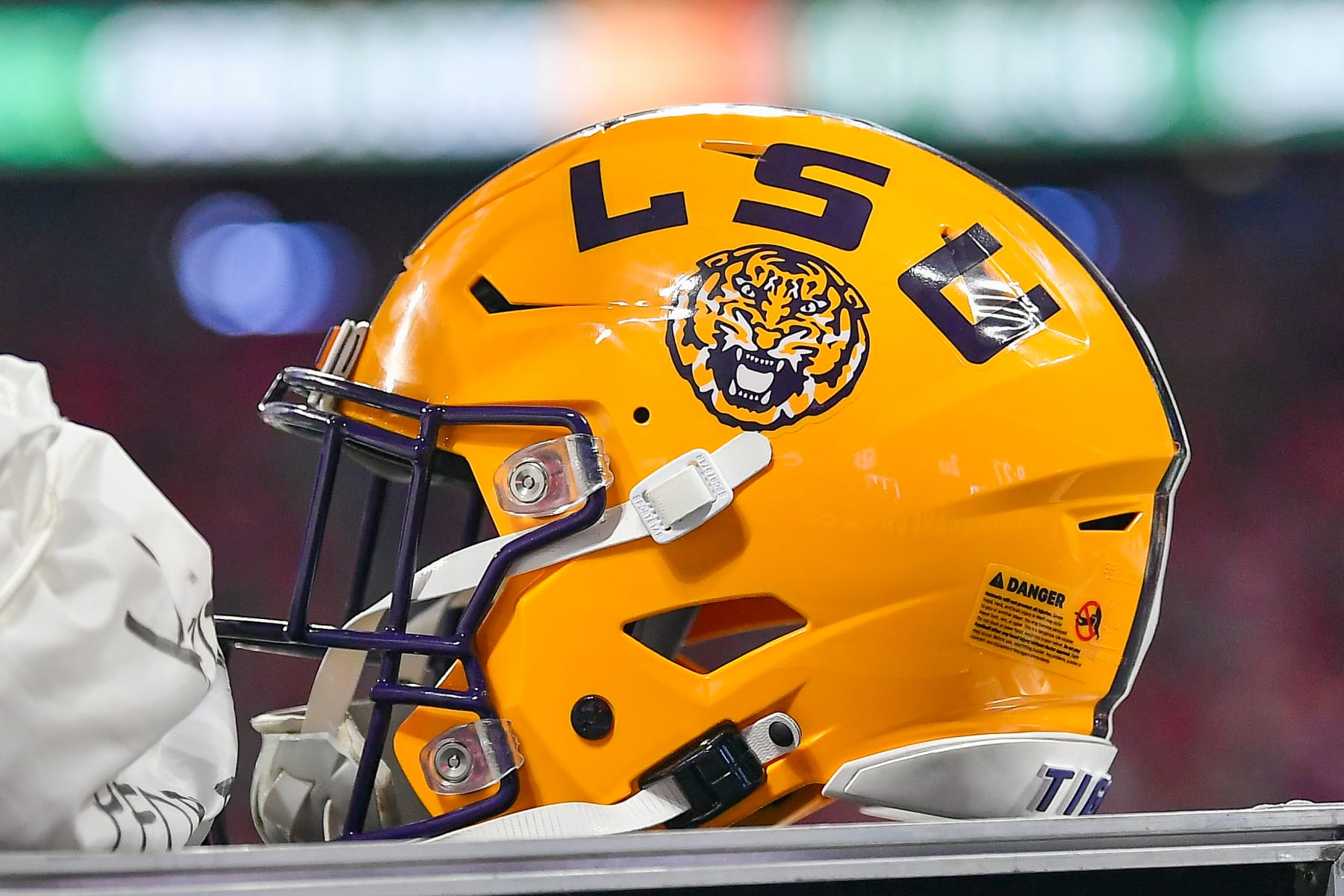 ATLANTA, GA - DECEMBER 03: A LSU soccer helmet through the SEC Championship soccer sport between the LSU Tigers and the Georgia Bulldogs on December 3rd, 2022 at Mercedes-Benz Stadium in Atlanta, GA. (Photo by Wealthy von Biberstein/Icon Sportswire by project of Getty Pictures)