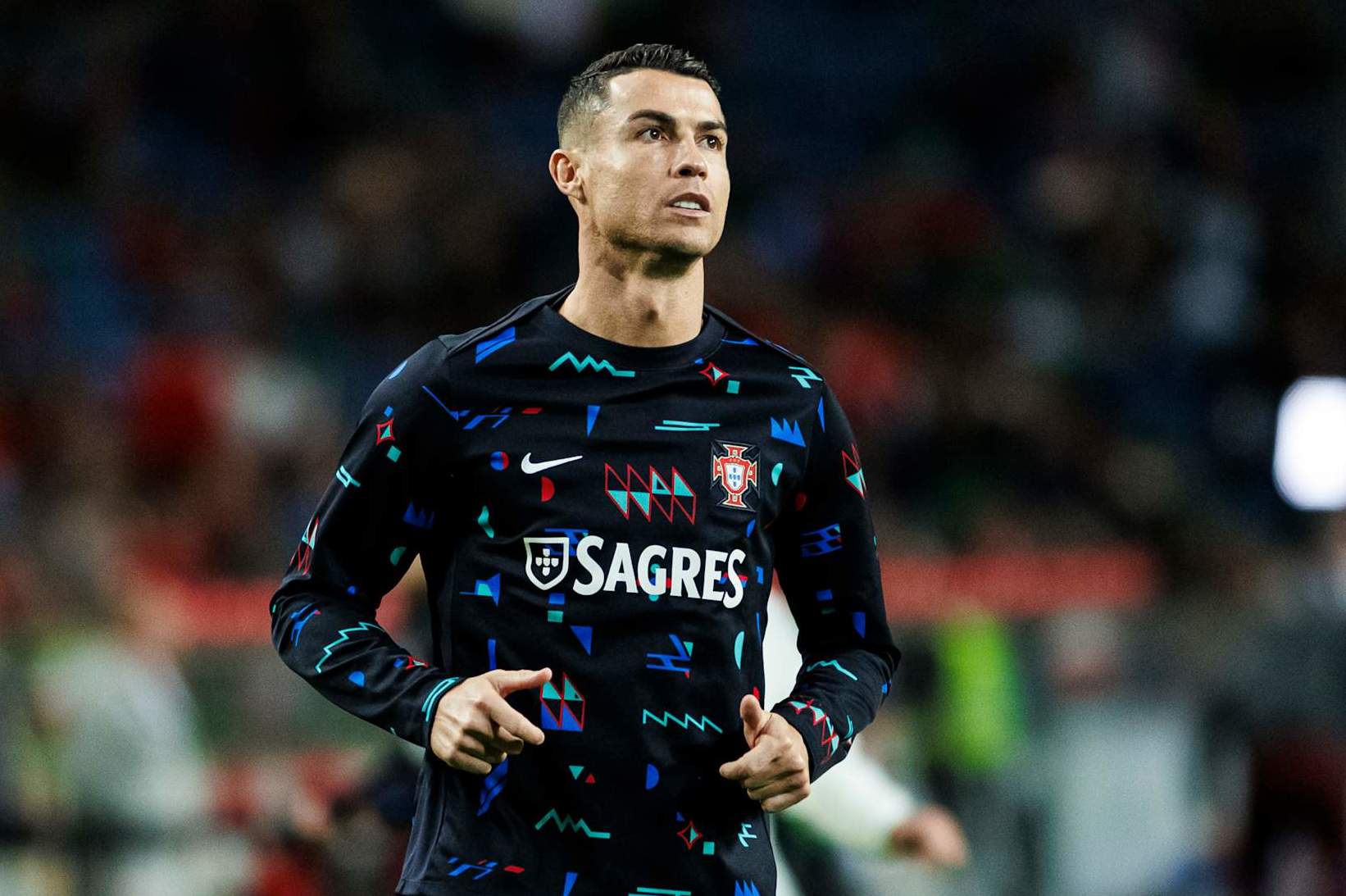 PORTO, PORTUGAL - NOVEMBER 15: Cristiano Ronaldo of Portugal warming up during the UEFA Nations League 2024/25 League A Group A1 match between Portugal and Poland at Estadio do Dragao on November 15, 2024 in Porto, Portugal. (Photo by Miguel Lemos/Eurasia Sport Images/Getty Images)