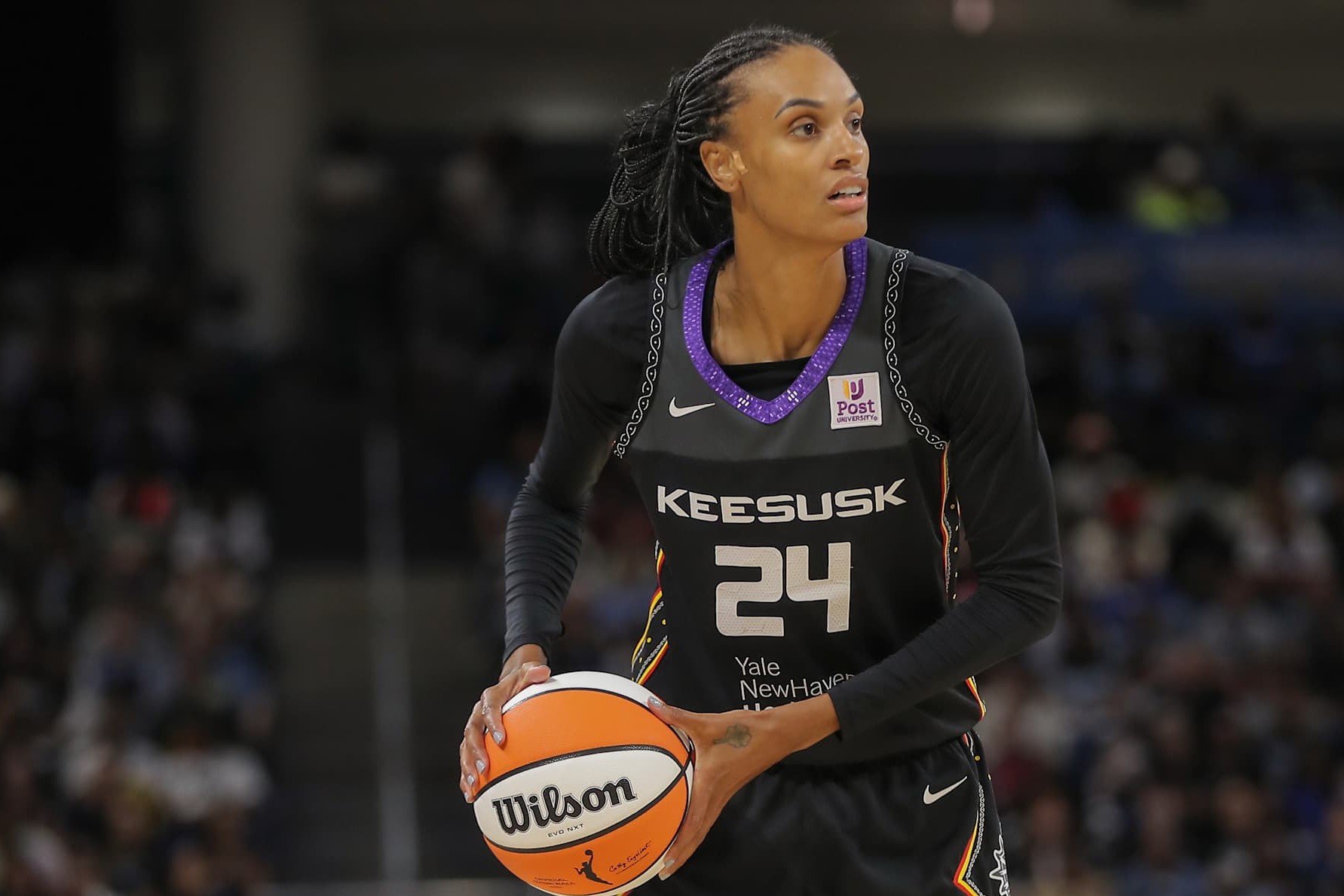 CHICAGO, IL - MAY 25: DeWanna Bonner #24 of the Connecticut Sun looks on during he second half of a WNBA game against the Chicago Sky on May 25, 2024 at Wintrust Arena on  in Chicago, Illinois. (Photo by Melissa Tamez/Icon Sportswire via Getty Images)