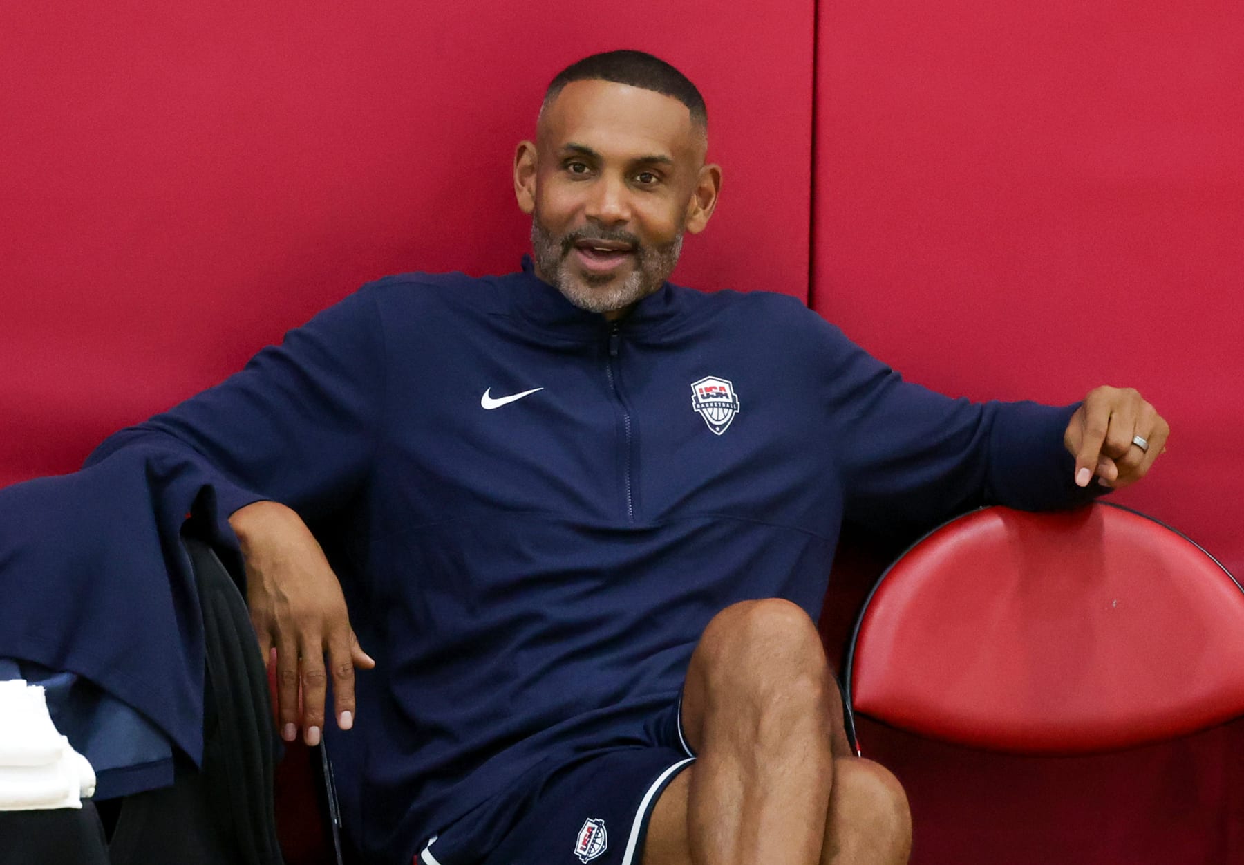 LAS VEGAS, NV - JULY 7: USA Basketball Men's National Team Managing Director Grant Hill watches a scrimmage in a practice session during the team's training camp at the UNLV Mendenhall Center on July 7, 2024 in Las Vegas, Nevada. (Photo by Ethan Miller/Getty Images)