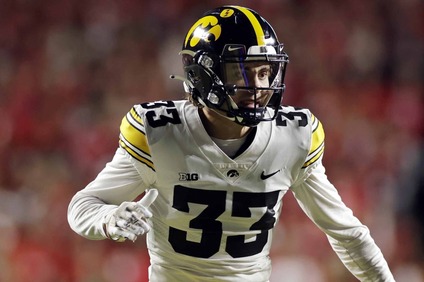 Iowa defensive back Riley Moss (33) in action against Rutgers during an NCAA football game on Saturday, Sept. 24, 2022, in Piscataway, N.J. (AP Photo/Adam Hunger)