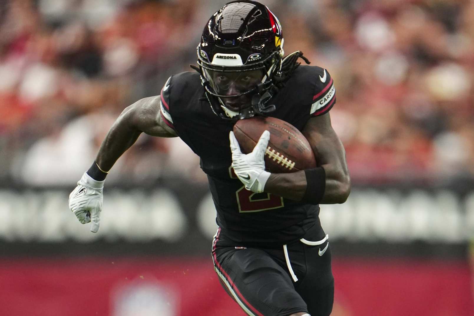 GLENDALE, AZ - OCTOBER 08: Marquise Brown #2 of the Arizona Cardinals runs the ball during an NFL game against the Cincinnati Bengals at State Farm Stadium on October 8, 2023 in Glendale, Arizona. (Photo by Cooper Neill/Getty Images)