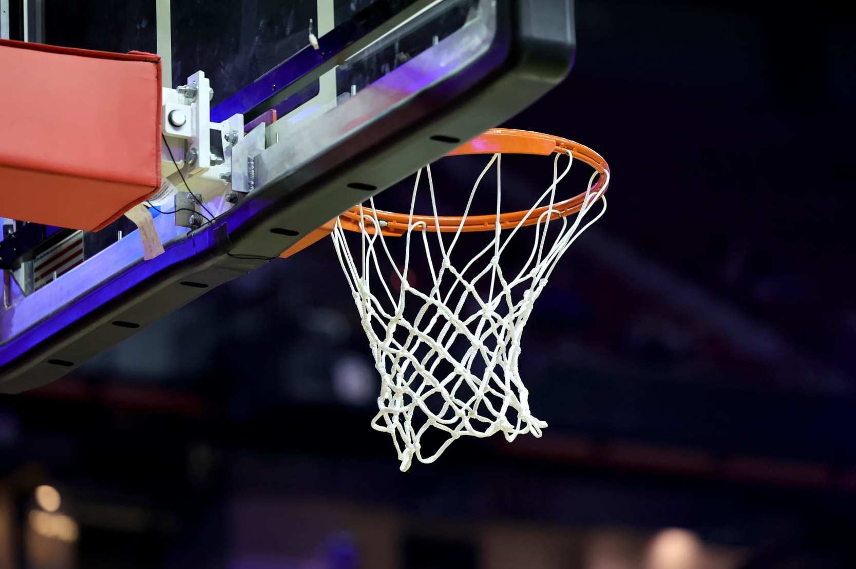 LAS VEGAS, NEVADA - JANUARY 11: A basketball hoop, net and backboard are shown during a game between the Boise State Broncos and the UNLV Rebels at the Thomas & Mack Center on January 11, 2023 in Las Vegas, Nevada. The Broncos defeated the Rebels 84-66. (Photo by Ethan Miller/Getty Images)