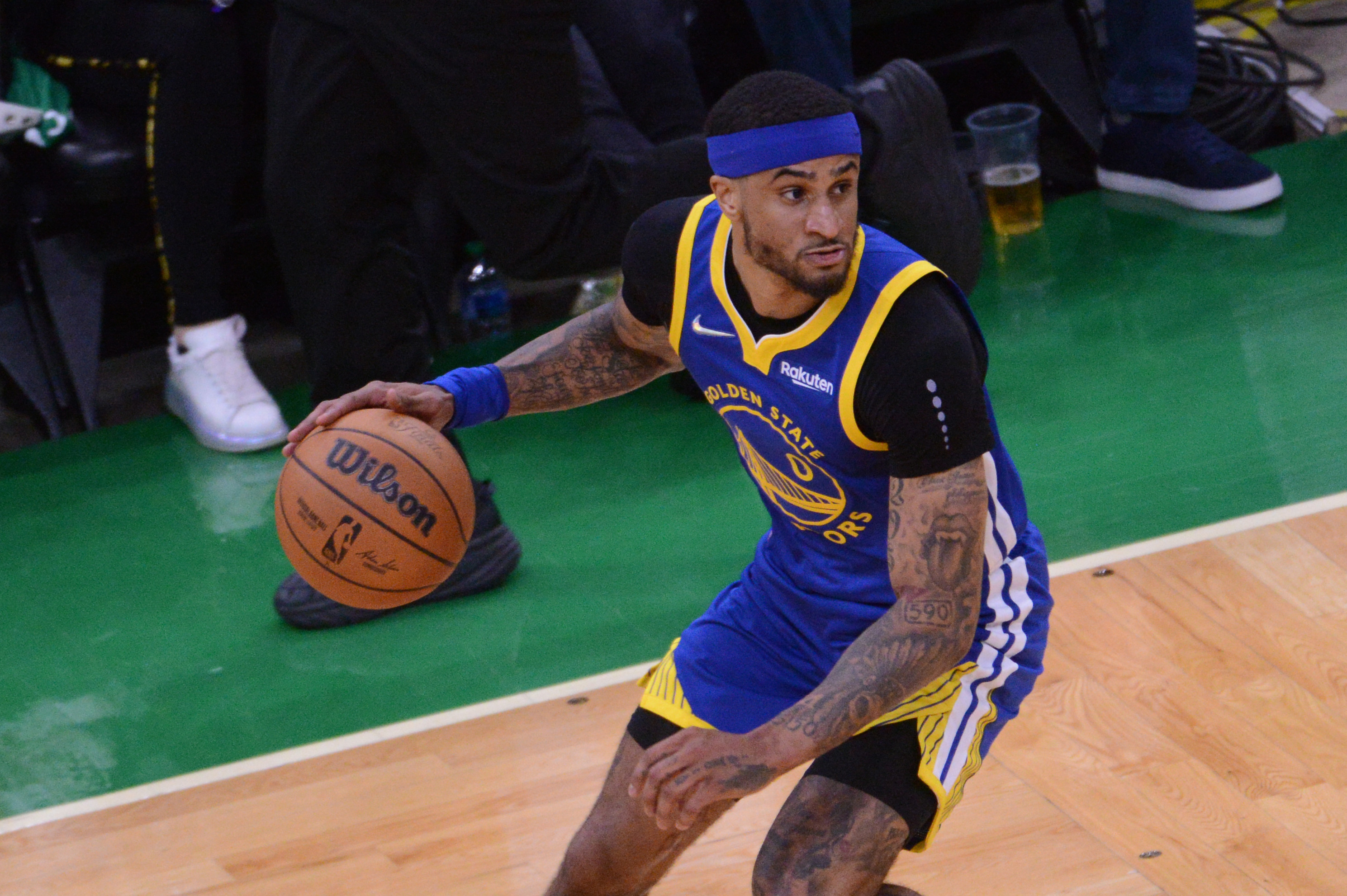 BOSTON, MA - JUNE 16: Gary Payton II #0 of the Golden State Warriors dribbles the ball during Game Six of the 2022 NBA Finals on June 16, 2022 at TD Garden in Boston, Massachusetts. NOTE TO USER: User expressly acknowledges and agrees that, by downloading and or using this photograph, user is consenting to the terms and conditions of Getty Images License Agreement. Mandatory Copyright Notice: Copyright 2022 NBAE (Photo by Noah Graham/NBAE via Getty Images) BOSTON, MA - JUNE 16: Gary Payton II #0 of the Golden State Warriors dribbles the ball during Game Six of the 2022 NBA Finals on June 16, 2022 at TD Garden in Boston, Massachusetts. NOTE TO USER: User expressly acknowledges and agrees that, by downloading and or using this photograph, user is consenting to the terms and conditions of Getty Images License Agreement. Mandatory Copyright Notice: Copyright 2022 NBAE (Photo by Noah Graham/NBAE via Getty Images)