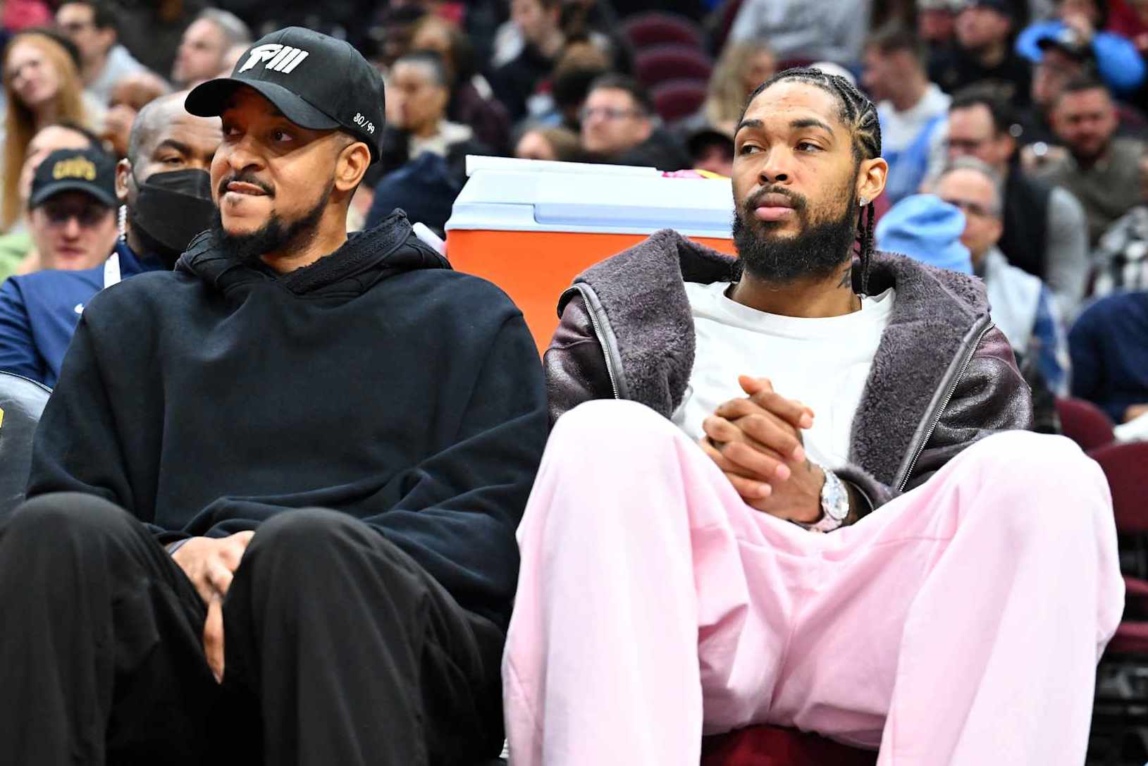 CLEVELAND, OHIO - NOVEMBER 20: CJ McCollum #3 and Brandon Ingram #14 of the New Orleans Pelicans watch from the bench during the fourth quarter against the Cleveland Cavaliers at Rocket Mortgage Fieldhouse on November 20, 2024 in Cleveland, Ohio. The Cavaliers defeated the Pelicans 128-100. NOTE TO USER: User expressly acknowledges and agrees that, by downloading and or using this photograph, User is consenting to the terms and conditions of the Getty Images License Agreement. (Photo by Jason Miller/Getty Images)