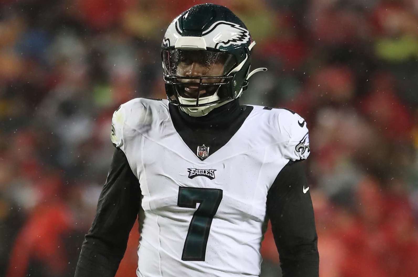 KANSAS CITY, MO - NOVEMBER 20: Philadelphia Eagles linebacker Haason Reddick (7) in the first quarter of an NFL football game between the Philadelphia Eagles and Kansas City Chiefs on Nov 20, 2023 at GEHA Field at Arrowhead Stadium in Kansas City, MO. (Photo by Scott Winters/Icon Sportswire via Getty Images)