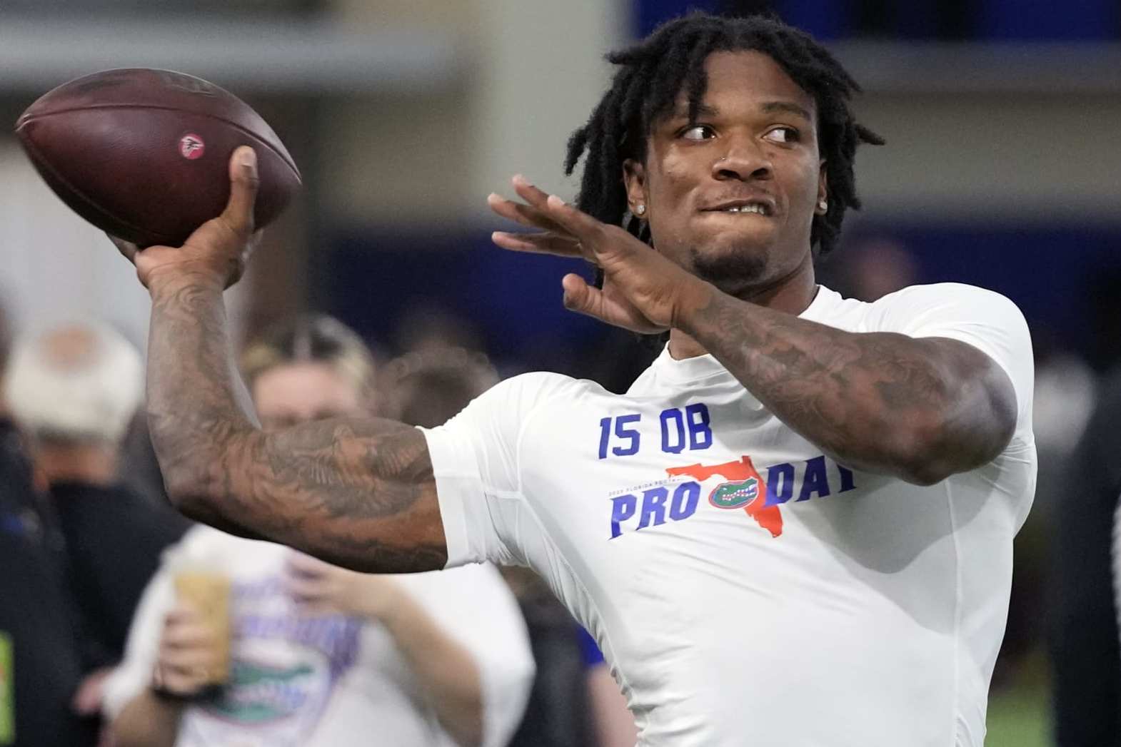 Florida quarterback Anthony Richardson throws a pass during an NFL football Pro Day, Thursday, March 30, 2023, in Gainesville, Fla. (AP Photo/John Raoux) Florida quarterback Anthony Richardson throws a pass during an NFL football Pro Day, Thursday, March 30, 2023, in Gainesville, Fla. (AP Photo/John Raoux)