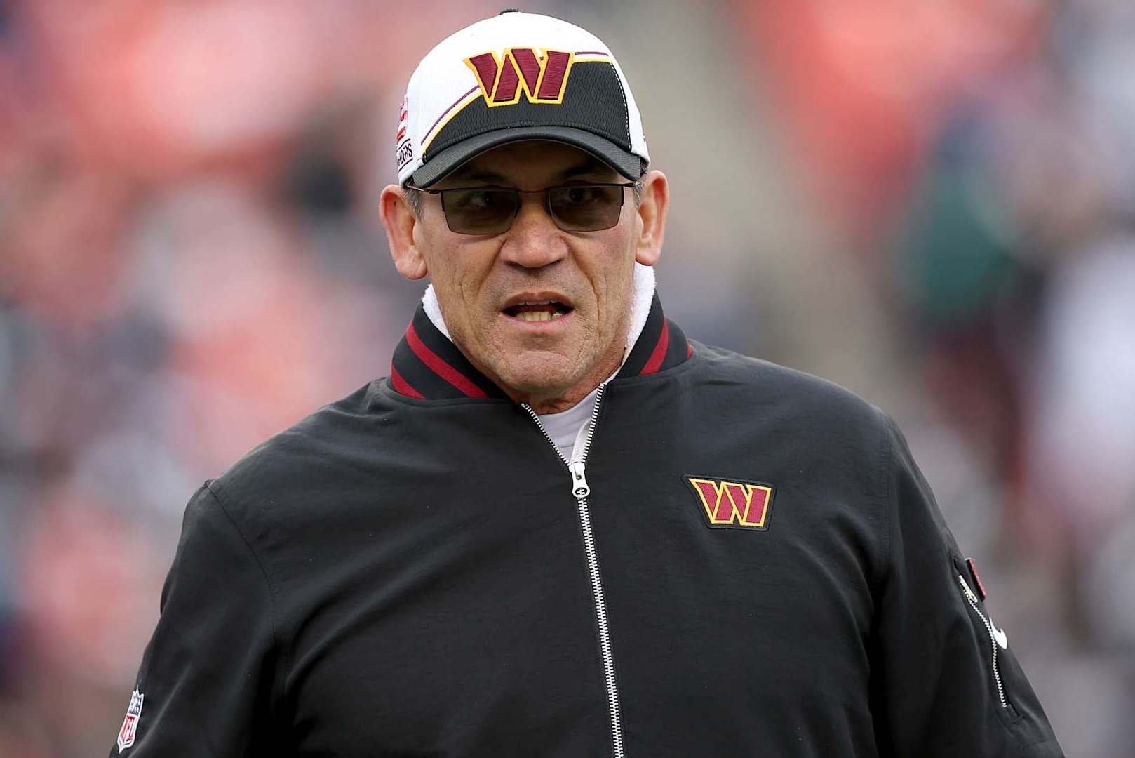 LANDOVER, MARYLAND - JANUARY 07: Washington Commanders head coach Ron Rivera walks the field before the game against the Dallas Cowboys at FedExField on January 07, 2024 in Landover, Maryland. (Photo by Scott Taetsch/Getty Images)