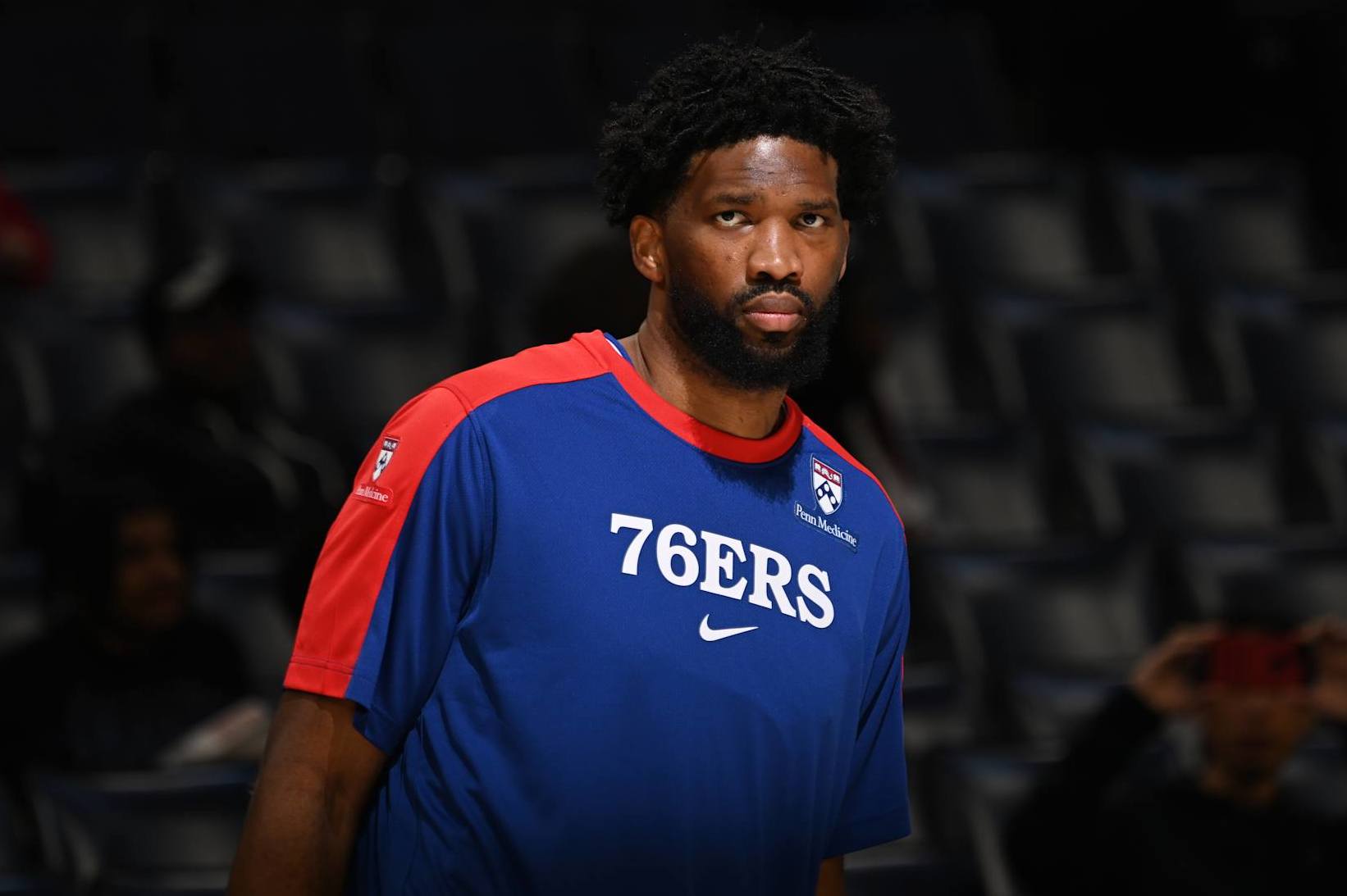 MEMPHIS, TN - NOVEMBER 20: Joel Embiid #21 of the Philadelphia 76ers looks on before the game against the Memphis Grizzlies on November 20, 2024 at FedExForum in Memphis, Tennessee. NOTE TO USER: User expressly acknowledges and agrees that, by downloading and or using this photograph, User is consenting to the terms and conditions of the Getty Images License Agreement. Mandatory Copyright Notice: Copyright 2024 NBAE (Photo by Grant Burke/NBAE via Getty Images)