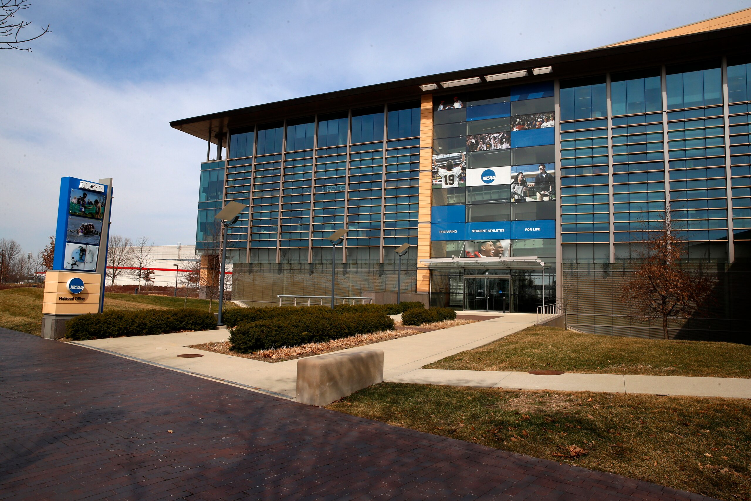 INDIANAPOLIS, IN - MARCH 9: A generic view of the NCAA National Headquarters before the 2021 NCAA Men's Final Four as seen on March 9, 2021 in Indianapolis, IN. (Photo by Brian Spurlock/Icon Sportswire via Getty Images)