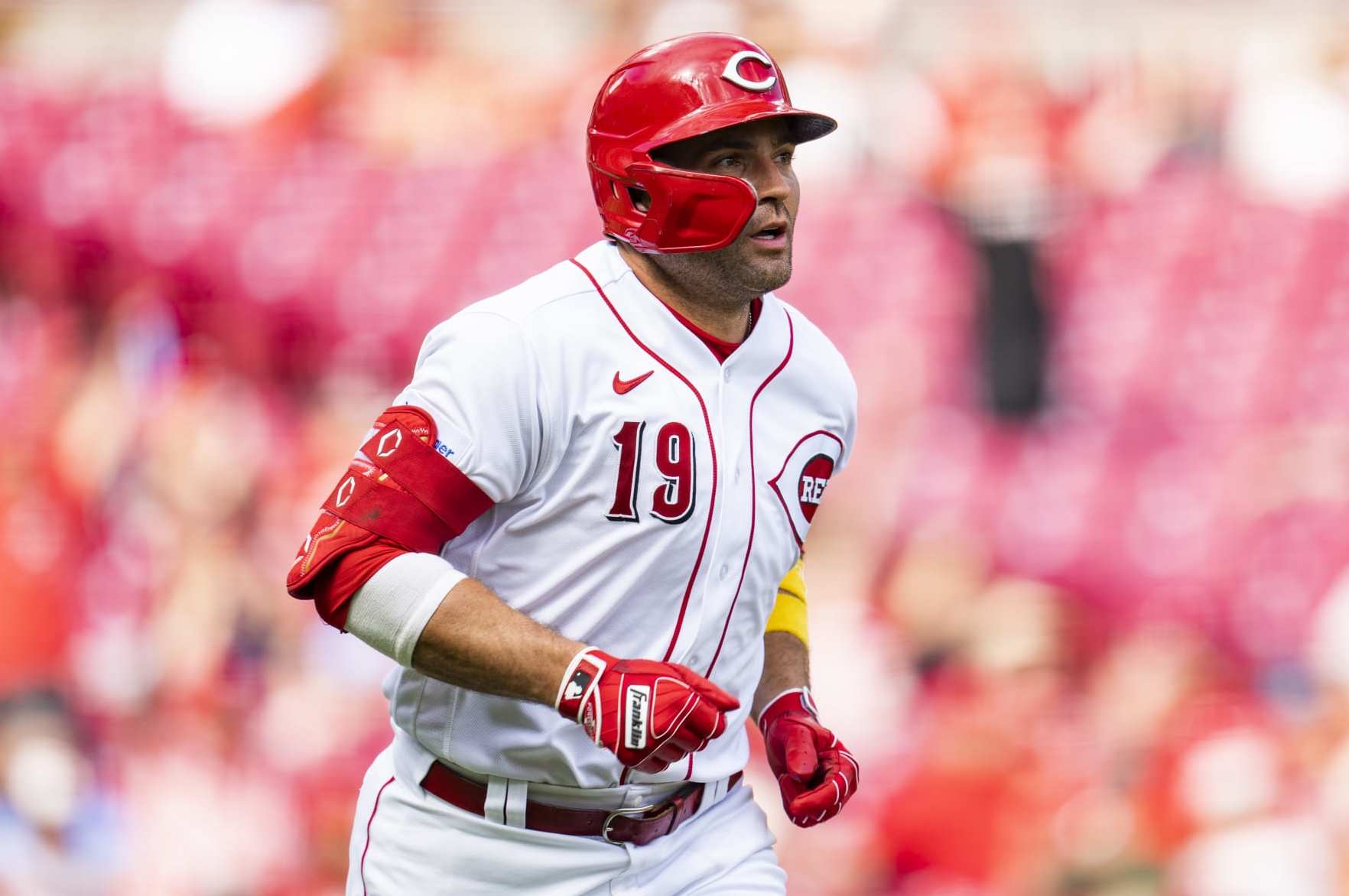 CINCINNATI, OHIO - SEPTEMBER 10: Joey Votto #19 of the Cincinnati Reds runs the bases during a game against the St. Louis Cardinals at Great American Ball Park on September 10, 2023 in Cincinnati, Ohio. (Photo by Emilee Chinn/Cincinnati Reds/Getty Images)