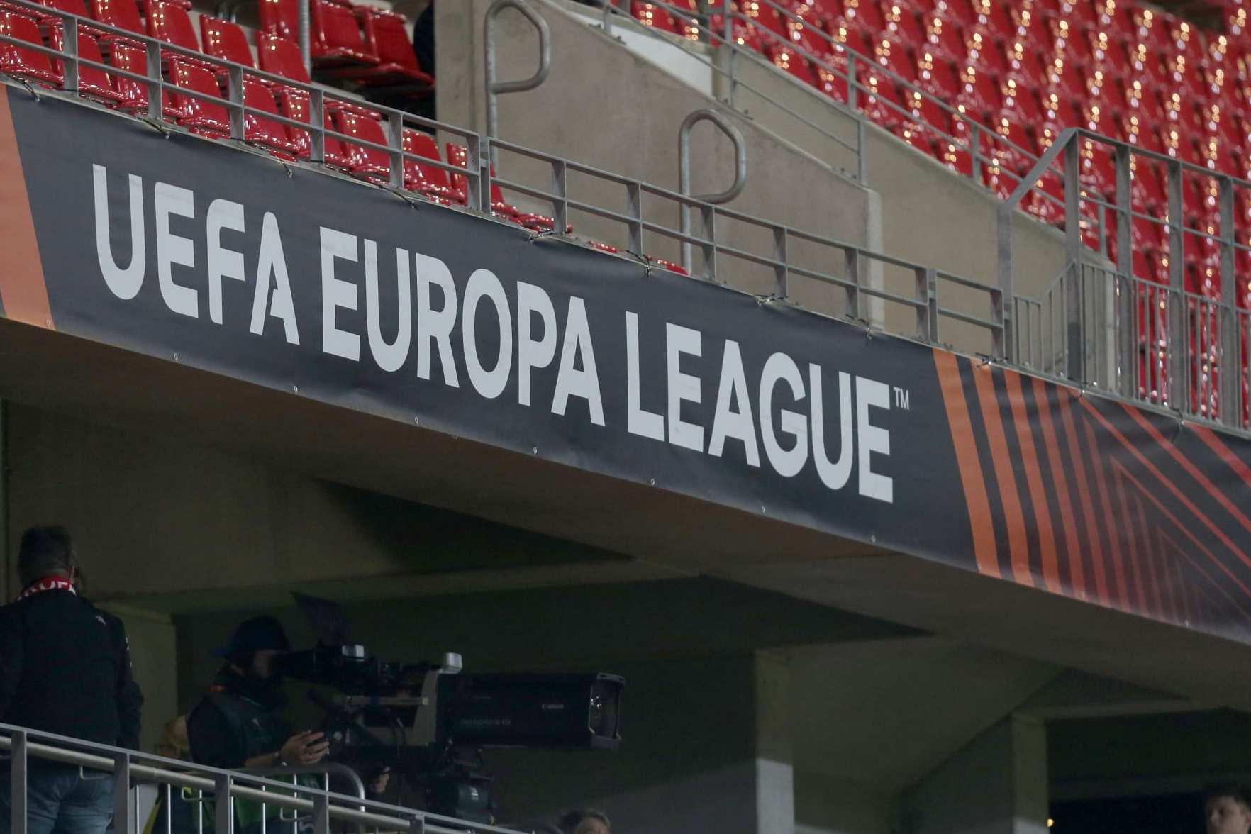 FREIBURG IM BREISGAU, GERMANY - OCTOBER 06: . UEFA Europa League logo prior to the UEFA Europa League group G match between Sport-Club Freiburg and FC Nantes at Europa-Park Stadion on October 6, 2022 in Freiburg im Breisgau, Germany. (Photo by Harry Langer/DeFodi Images via Getty Images)
