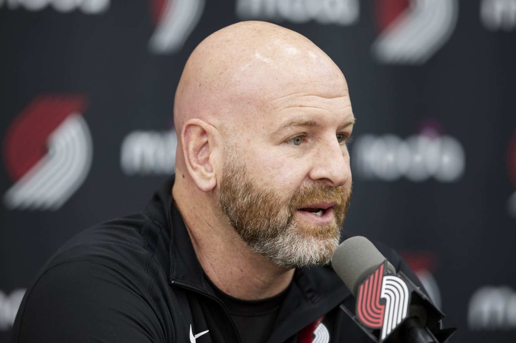 Portland Trail Blazers general manager Joe Cronin speaks to the media during an NBA basketball news conference in Portland, Ore., Saturday, June 24, 2023. (AP Photo/Craig Mitchelldyer)