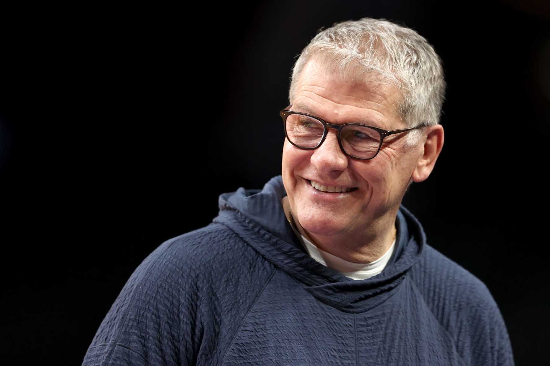 PORTLAND, OREGON - MARCH 29: Head coach Geno Auriemma of the UConn Huskies leads practice ahead of the Sweet 16 and Elite Eight rounds of the NCAA Women's Basketball Tournament on March 29, 2024 in Portland, Oregon. (Photo by Steph Chambers/Getty Images)