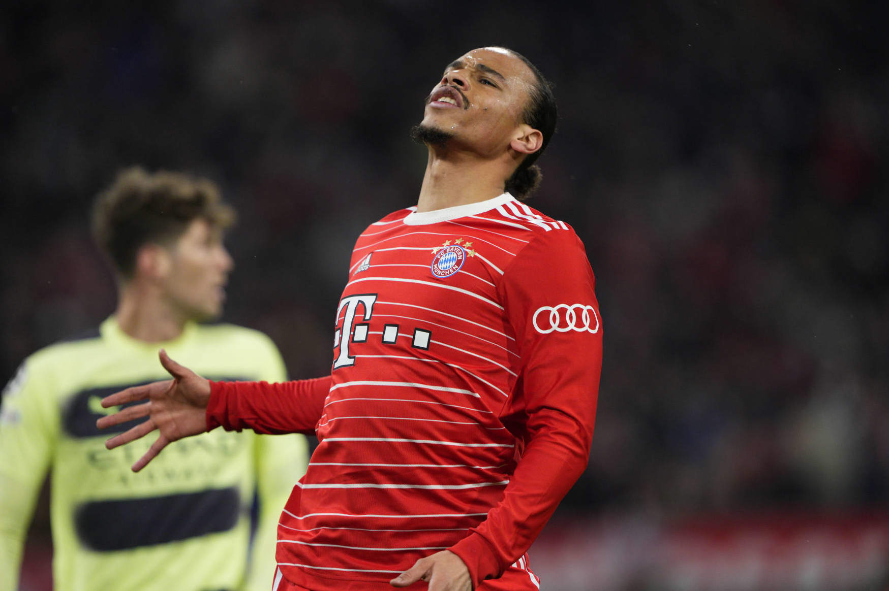 MUNICH, GERMANY - APRIL 19: Leroy Sané of FC Bayern Muenchen regreat during the UEFA Champions League quarterfinal second leg match between FC Bayern München and Manchester City at Allianz Arena on April 19, 2023 in Munich, Germany. (Photo by Danilo Di Giovanni/Getty Images)