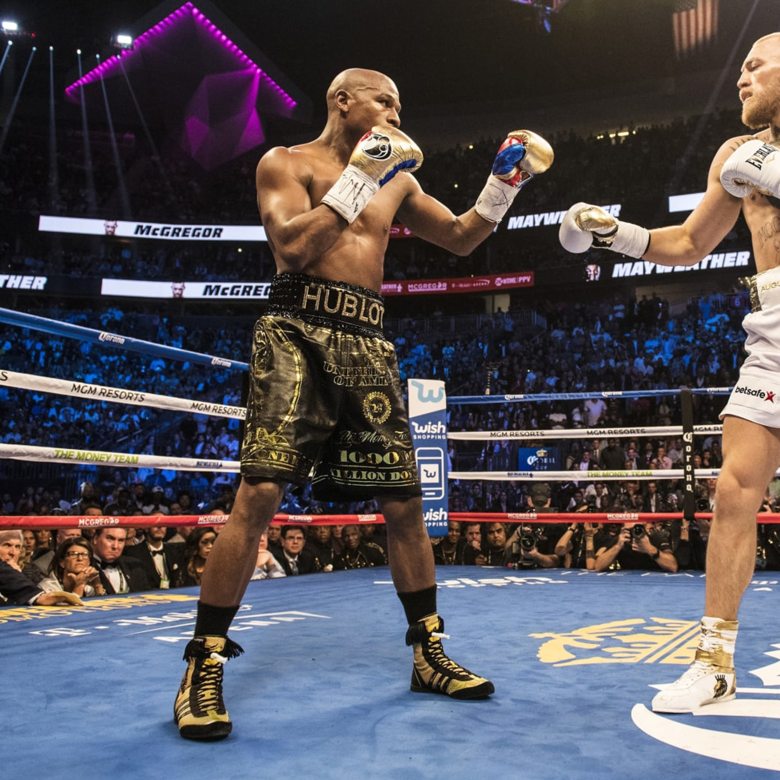 Floyd Mayweather sparkles in shorts made by Sheffield designer for Conor  McGregor superfight