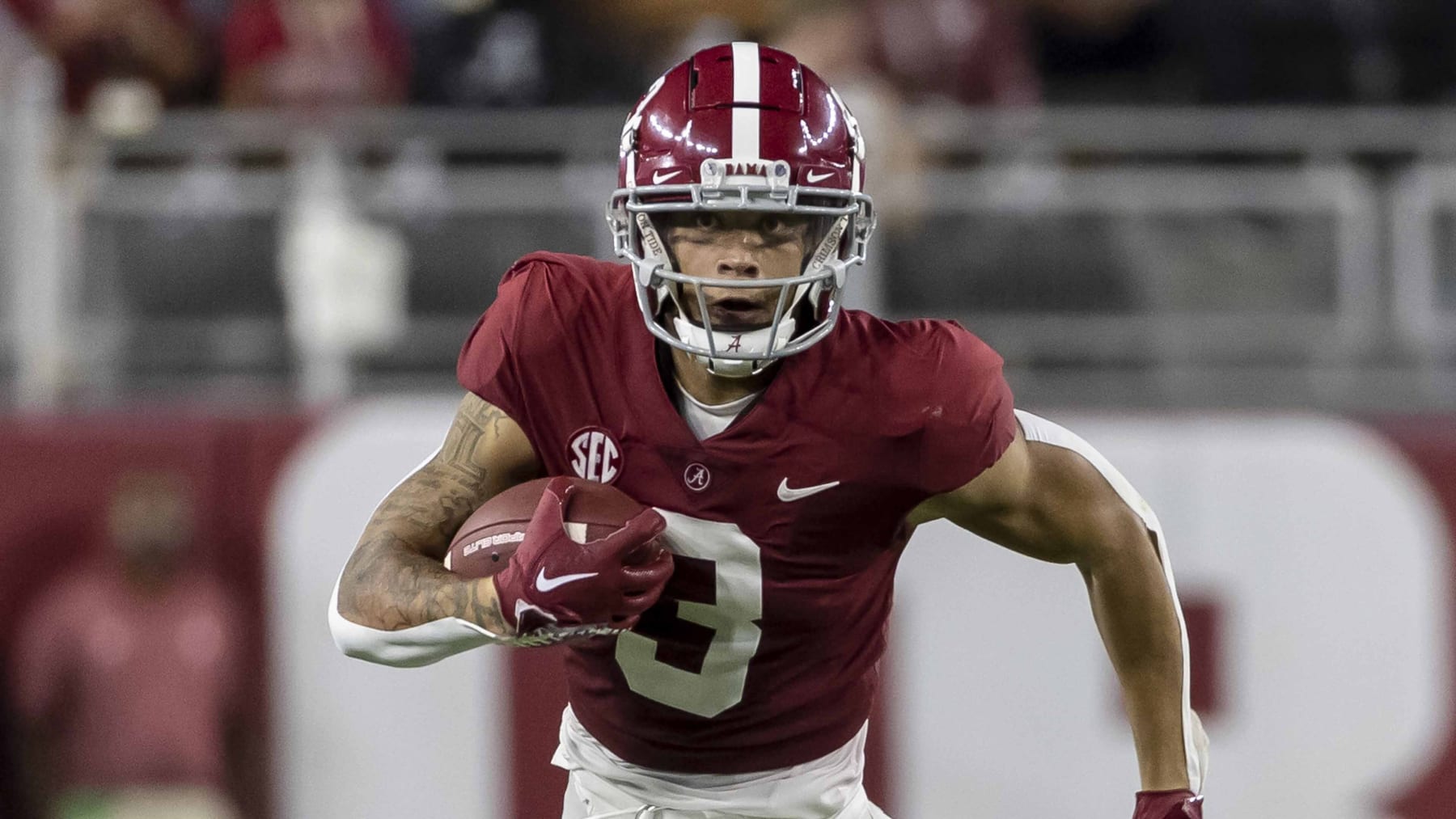 Alabama wide receiver Jermaine Burton (3) during the second half of an NCAA college football game, Saturday, Sept. 3, 2022, in Tuscaloosa, Ala. (AP Photo/Vasha Hunt)