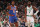 BOSTON, MA - APRIL 11: OG Anunoby #8 of the New York Knicks and Jaylen Brown #7 of the Boston Celtics look on during the game on April 11, 2024 at the TD Garden in Boston, Massachusetts. NOTE TO USER: User expressly acknowledges and agrees that, by downloading and or using this photograph, User is consenting to the terms and conditions of the Getty Images License Agreement. Mandatory Copyright Notice: Copyright 2024 NBAE  (Photo by Nathaniel S. Butler/NBAE via Getty Images)