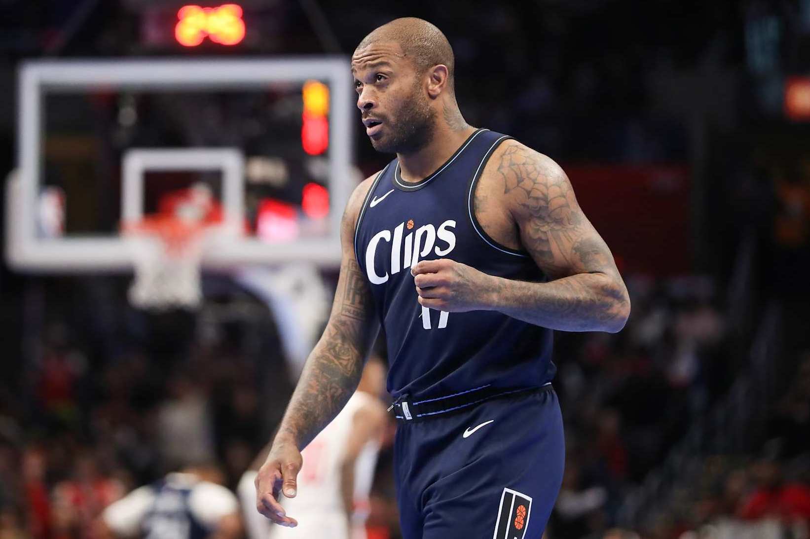 LOS ANGELES, CALIFORNIA - NOVEMBER 17: P.J. Tucker #17 of the LA Clippers reacts in the third period against the Houston Rockets during an NBA In-Season Tournament game at Crypto.com Arena on November 17, 2023 in Los Angeles, California. NOTE TO USER: User expressly acknowledges and agrees that, by downloading and or using this photograph, User is consenting to the terms and conditions of the Getty Images License Agreement. (Photo by Meg Oliphant/Getty Images)