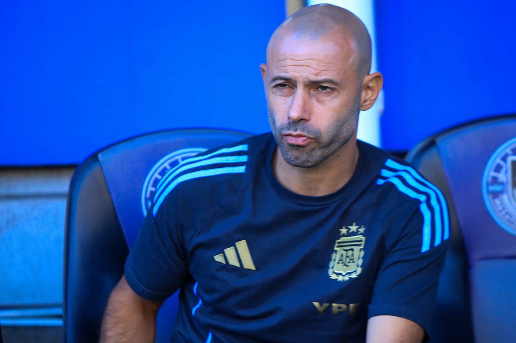 MAZATLAN, MEXICO - MARCH 22: Javier Mascherano, head coach of Argentina, looks on prior to the U-23 international friendly between Mexico and Argentina at Estadio El Encanto on March 22, 2024 in Mazatlan, Mexico. (Photo by Alex Avila/Jam Media/Getty Images)