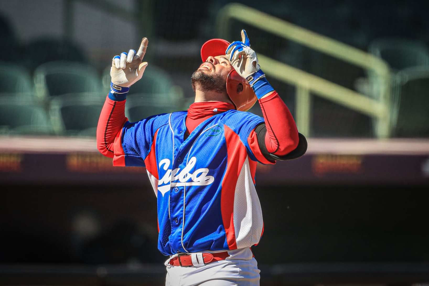 HERMOSILLO, MEXICO - OCTOBER 02: Ivan Prieto # 66 of Cuba celebrates a homerun in the fourth inning during the third place game between Cuba and Colombia as part of the WBSC U-23 Baseball World Cup at Sonora Stadium on October 2, 2021 in Hermosillo, Mexico. (Photo by Luis Gutierrez/Norte Photo/Getty Images)