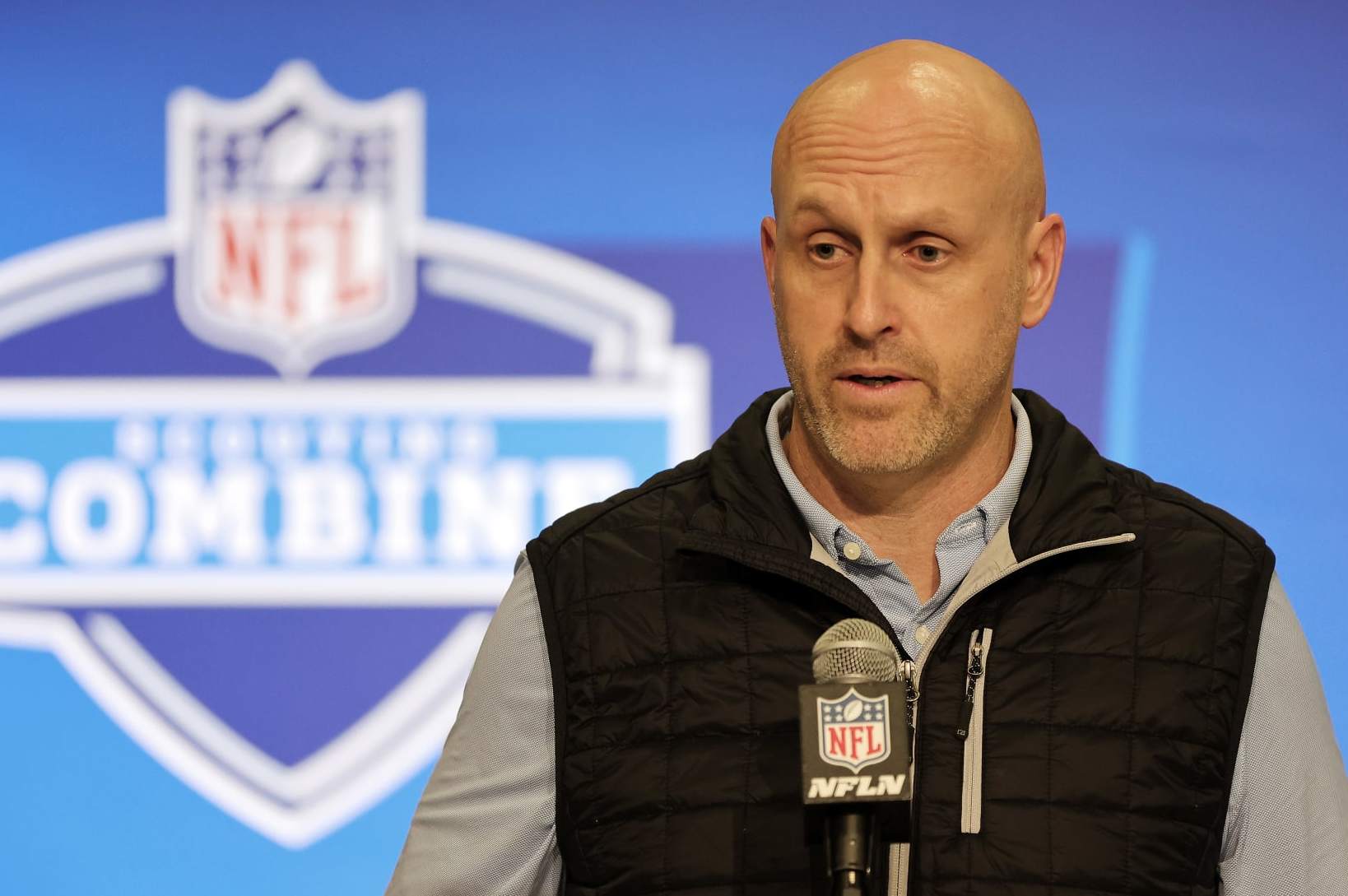 INDIANAPOLIS, INDIANA - FEBRUARY 27: General manager Monti Ossenfort of the Arizona Cardinals speaks to the media during the NFL Combine at the Indiana Convention Center on February 27, 2024 in Indianapolis, Indiana. (Photo by Stacy Revere/Getty Images)