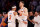 NEW YORK, NEW YORK - MAY 19: Josh Hart #3 and Isaiah Hartenstein #55 of the New York Knicks meet in the fourth quarter against the Indiana Pacers in Game Seven of the Eastern Conference Second Round Playoffs at Madison Square Garden on May 19, 2024 in New York City. NOTE TO USER: User expressly acknowledges and agrees that, by downloading and or using this photograph, User is consenting to the terms and conditions of the Getty Images License Agreement. (Photo by Elsa/Getty Images)