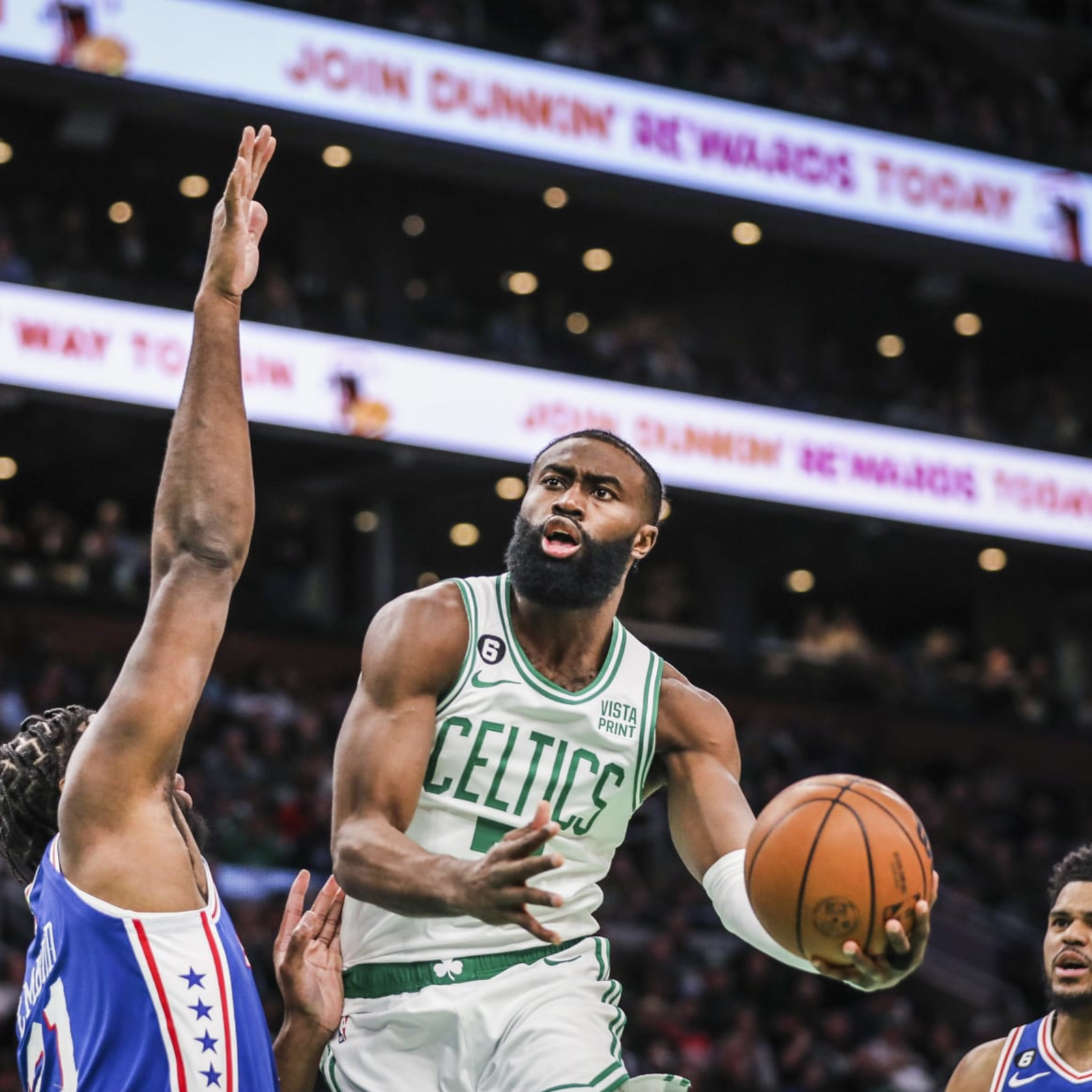 Why is Jaylen Brown wearing a face mask?