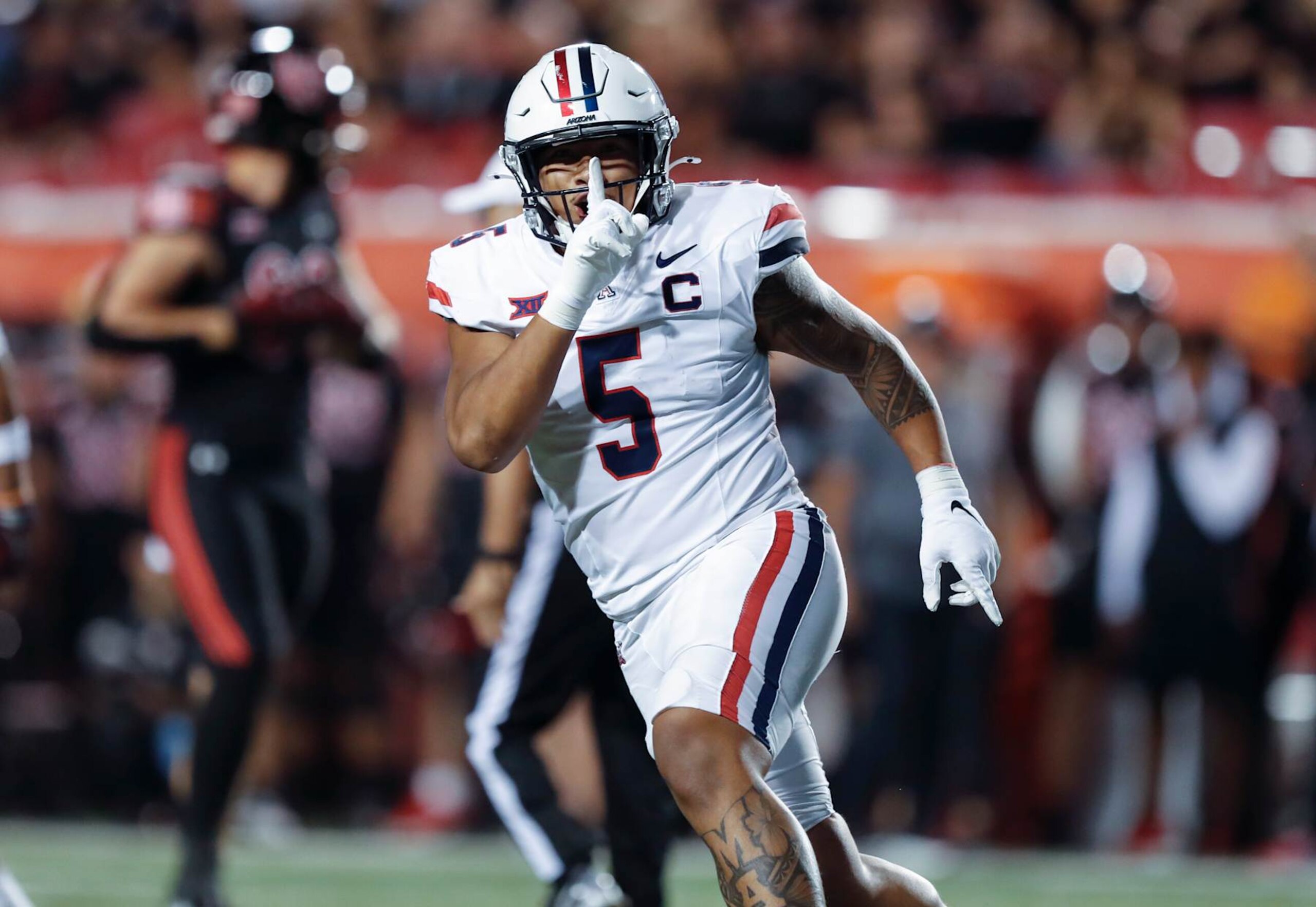 Jacob Manu #5 of the Arizona Wildcats