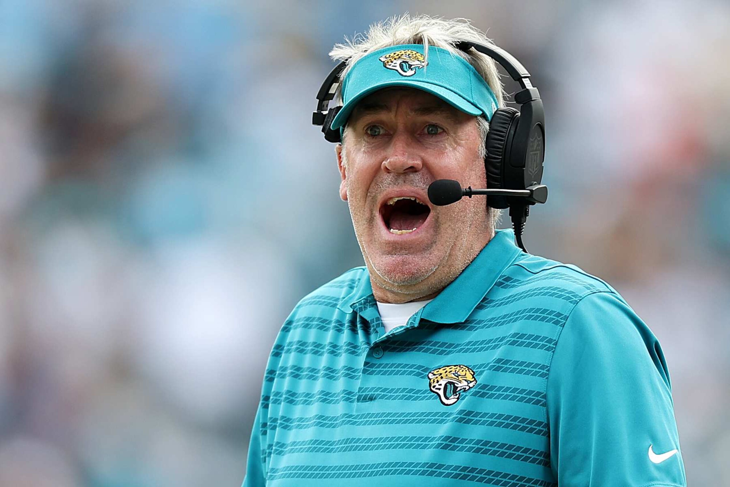 JACKSONVILLE, FLORIDA - SEPTEMBER 15: Jacksonville Jaguars head coach Doug Pederson reacts during the second half at TrEver Bank Stadium on September 15, 2024 in Jacksonville, Florida. (Photo by Mike Carlson/Getty Images) JACKSONVILLE, FLORIDA - SEPTEMBER 15: Jacksonville Jaguars head coach Doug Pederson reacts during the second half at TrEver Bank Stadium on September 15, 2024 in Jacksonville, Florida. (Photo by Mike Carlson/Getty Images)