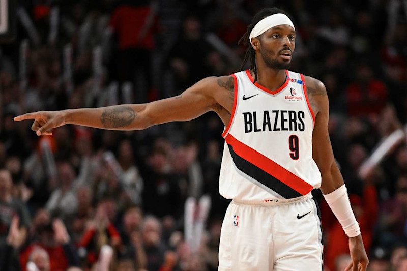 PORTLAND, OREGON - NOVEMBER 13: Jerami Grant #9 of the Portland Trail Blazers gestures during action against the Minnesota Timberwolves at Moda Center on November 13, 2024 in Portland, Oregon. The Portland Trail Blazers won 106-98. NOTE TO USER: User expressly acknowledges and agrees that, by downloading and or using this photograph, User is consenting to the terms and conditions of the Getty Images License Agreement. (Photo by Alika Jenner/Getty Images)