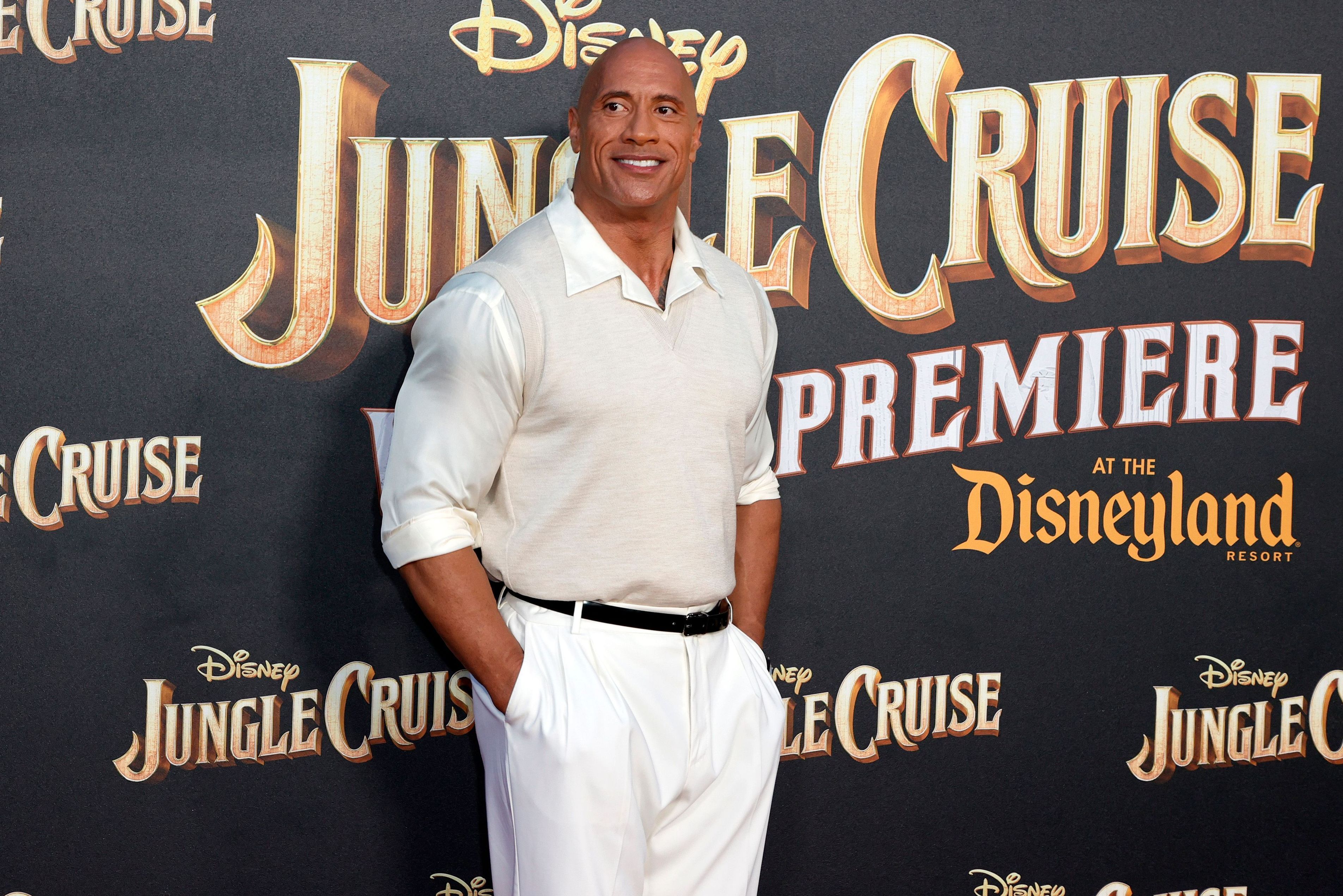 ANAHEIM, CALIFORNIA - JULY 24: Dwayne Johnson attends the World Premiere Of Disney's "Jungle Cruise" at Disneyland on July 24, 2021 in Anaheim, California. (Photo by Frazer Harrison/WireImage)