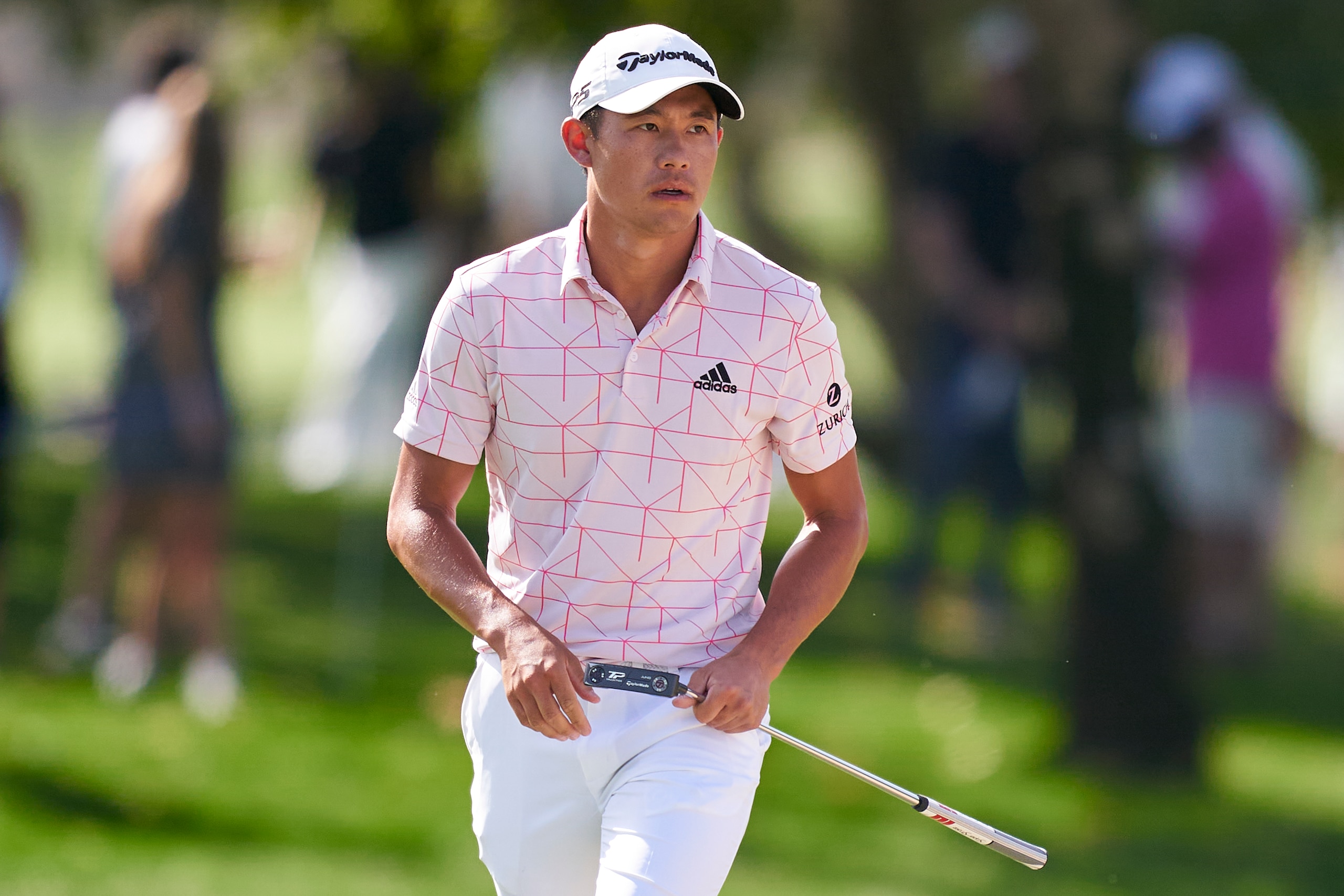 DUBAI, UNITED ARAB EMIRATES - JANUARY 30: Collin Morikawa of United States looks on during day four of the Slync.io Dubai Desert Classic at Emirates Golf Club on January 30, 2022 in Dubai, United Arab Emirates. (Photo by Mateo Villalba/Quality Sport Images/Getty Images)