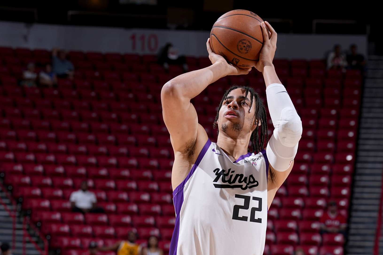 LAS VEGAS, NV - JULY 15: Chance Comanche #22 of the Sacramento Kings shoots a free throw during the game against the Milwuakee Bucks during the 2023 NBA Las Vegas Summer League on July 15, 2023 at the Thomas & Mack Center in Las Vegas, Nevada. NOTE TO USER: User expressly acknowledges and agrees that, by downloading and/or using this Photograph, user is consenting to the terms and conditions of the Getty Images License Agreement. Mandatory Copyright Notice: Copyright 2023 NBAE (Photo by Garrett Ellwood/NBAE via Getty Images)