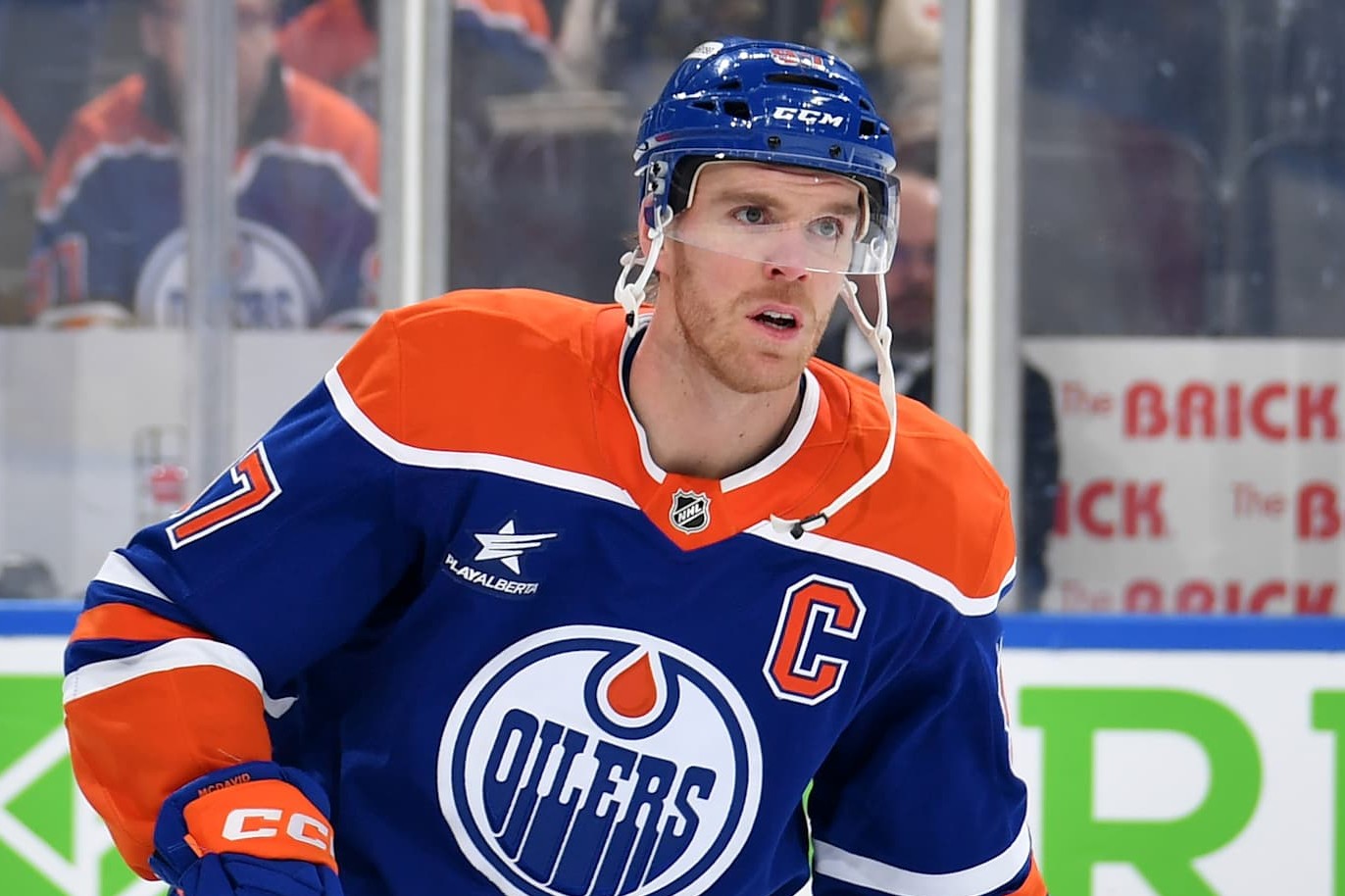 EDMONTON, CANADA - DECEMBER 31: Connor McDavid #97 of the Edmonton Oilers warms up prior to the game against the Utah Hockey Club at Rogers Place on December 31, 2024, in Edmonton, Alberta, Canada. (Photo by Andy Devlin/NHLI via Getty Images)