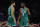 NEW YORK, NEW YORK - OCTOBER 20: Jaylen Brown #7 talks with Jayson Tatum #0 of the Boston Celtics during the second half against the New York Knicks at Madison Square Garden on October 20, 2021 in New York City. The Knicks won 138-134. NOTE TO USER: User expressly acknowledges and agrees that, by downloading and or using this photograph, User is consenting to the terms and conditions of the Getty Images License Agreement. (Photo by Sarah Stier/Getty Images)
