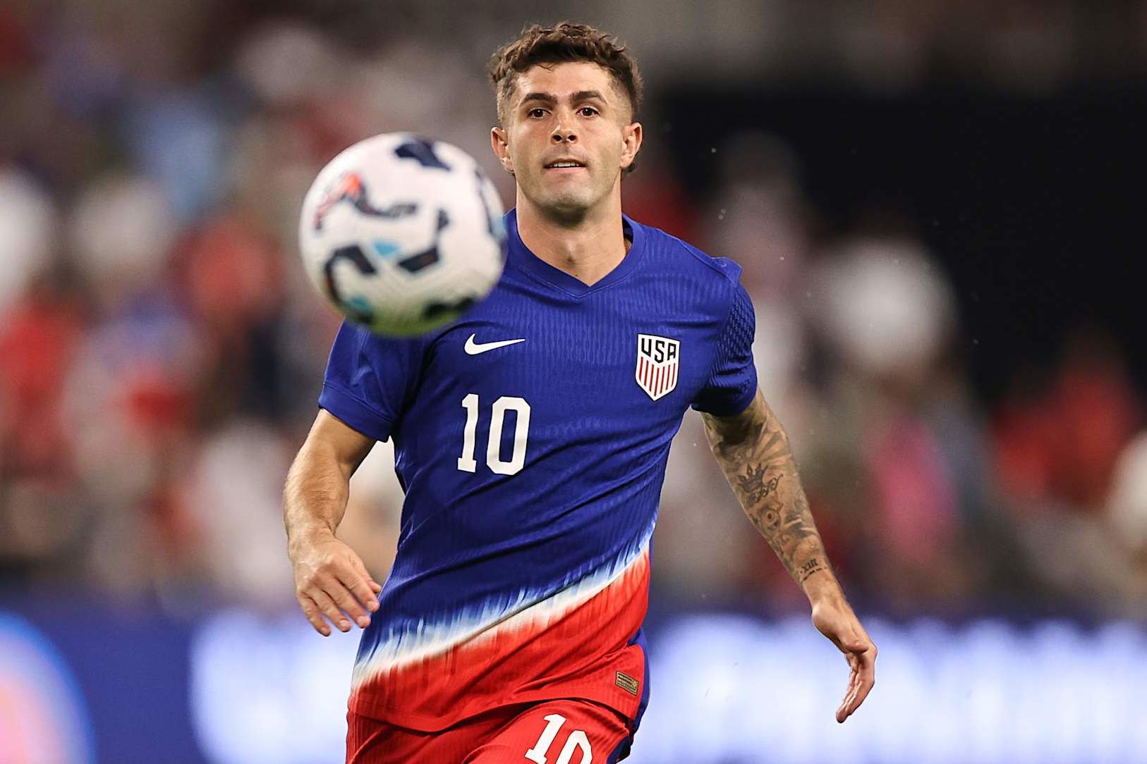 AUSTIN, TEXAS - OCTOBER 12: Christian Pulisic #10 of United States runs after the ball during friendly match between United States and Panama at Q2 Stadium on October 12, 2024 in Austin, Texas. (Photo by Omar Vega/Getty Images)