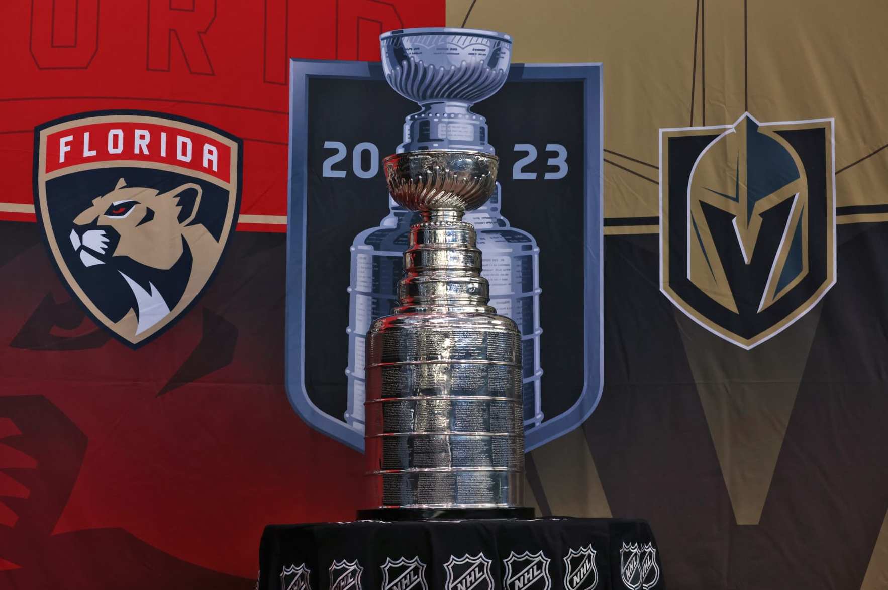 LAS VEGAS, NEVADA - JUNE 02: A general view of the Stanley Cup is seen during Media Day for the 2023 NHL Stanley Cup Final at T-Mobile Arena on June 02, 2023 in Las Vegas, Nevada. (Photo by Dave Sandford/NHLI via Getty Images)