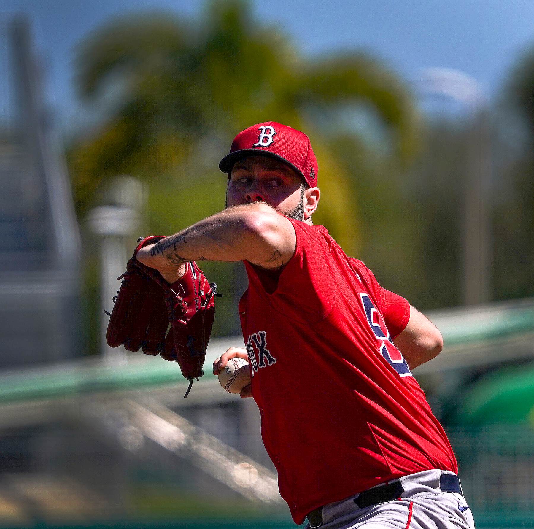 Fort Myers, FL - February 20: Boston Red Sox pitcher Lucas Giolito pitched two innings facing live batters. (Photo by Barry Chin/The Boston Globe via Getty Images)