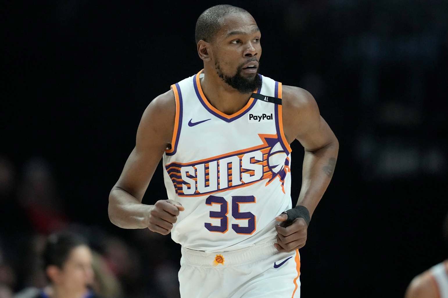 PORTLAND, OREGON - FEBRUARY 03: Kevin Durant #35 of the Phoenix Suns runs back during the first half against the Portland Trail Blazers at Moda Center on February 03, 2025 in Portland, Oregon. NOTE TO USER: User expressly acknowledges and agrees that, by downloading and or using this photograph, User is consenting to the terms and conditions of the Getty Images License Agreement. (Photo by Soobum Im/Getty Images)
