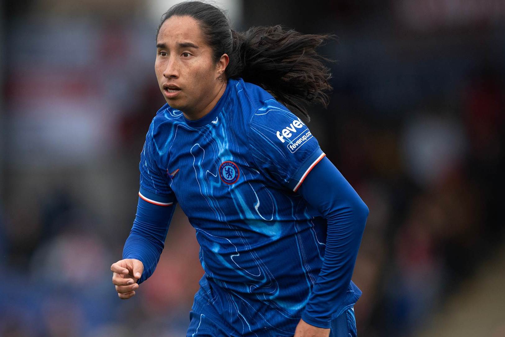 KINGSTON UPON THAMES, ENGLAND - NOVEMBER 24: Mayra Ramirez of Chelsea during the Barclays Women's Super League match between Chelsea and Manchester United at Kingsmeadow on November 24, 2024 in Kingston upon Thames, England. (Photo by Visionhaus/Getty Images)
