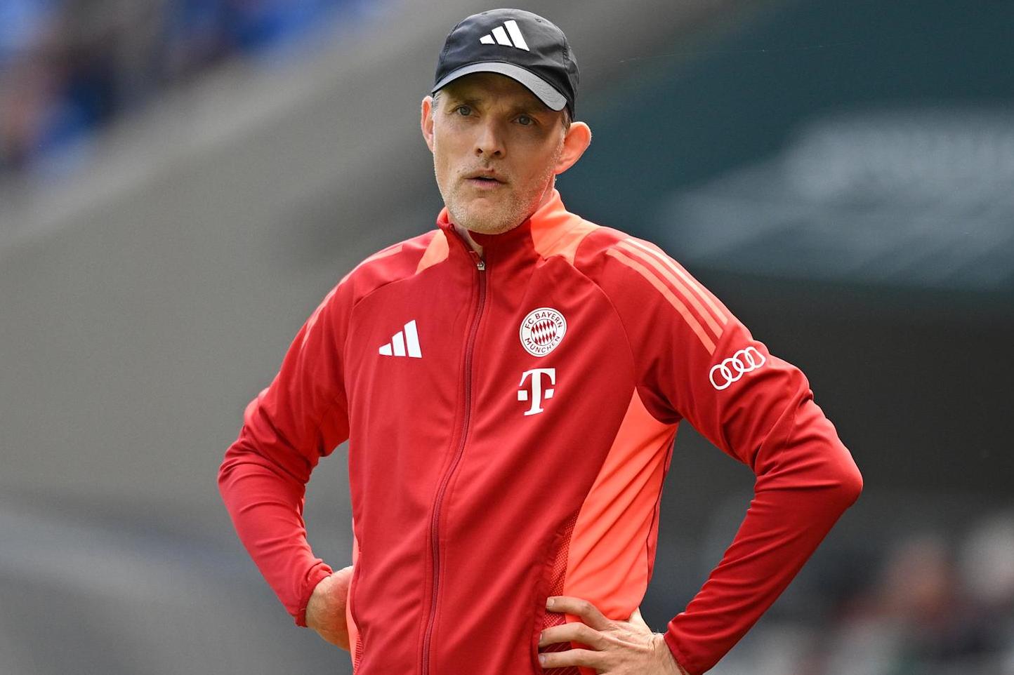 SINSHEIM, GERMANY - MAY 18: Thomas Tuchel, Head Coach of Bayern Munich, looks on during the Bundesliga match between TSG Hoffenheim and FC Bayern München at PreZero-Arena on May 18, 2024 in Sinsheim, Germany. (Photo by Matthias Hangst/Getty Images)