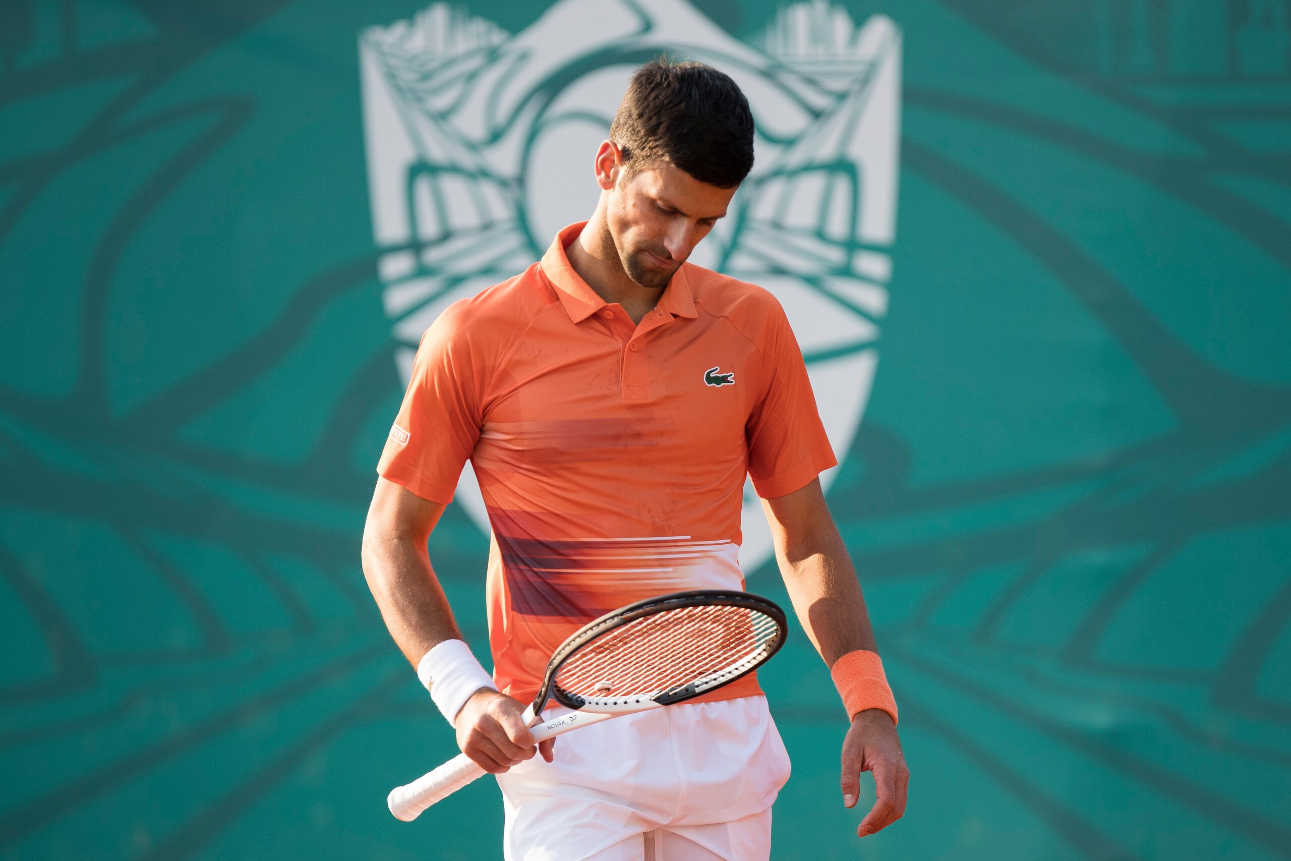 BELGRADE, SERBIA - APRIL 20: Novak Djokovic of Serbia reacts during the match against Laslo Djere of Serbia during the day three of Serbia Open ATP 250 Tournament at Novak Tennis Centre on April 20, 2022 in Belgrade, Serbia. (Photo by Nikola Krstic/MB Media/Getty Images)