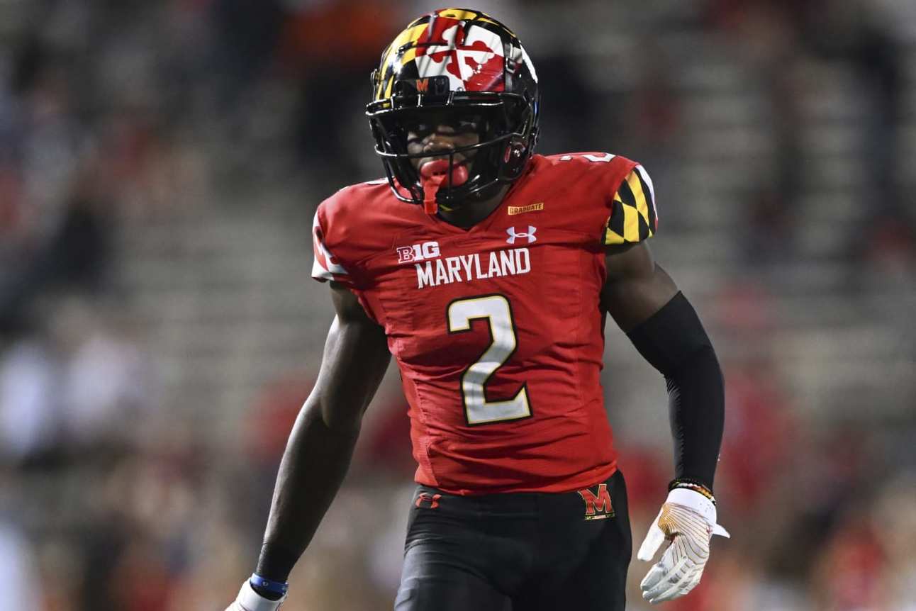 Maryland defensive back Jakorian Bennett in an NCAA college football game, Saturday, Sept. 17, 2022, College Park, MD. (AP Photo/Gail Burton)