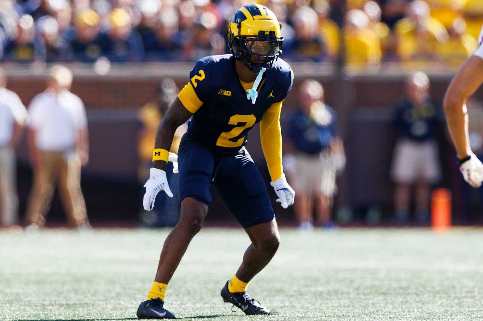 ANN ARBOR, MICHIGAN - SEPTEMBER 21: Will Johnson #2 of the Michigan Wolverines defends in coverage during the first half against USC Trojans at Michigan Stadium on September 21, 2024 in Ann Arbor, Michigan. (Photo by Ric Tapia/Getty Images)