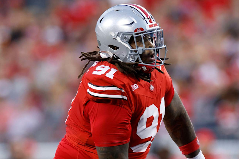 COLUMBUS, OH - SEPTEMBER 07: Ohio State Buckeyes defensive tackle Tyleik Williams (91) rushes on defense during a college football game against the Western Michigan Broncos on September 07, 2024 at Ohio Stadium in Columbus, Ohio. (Photo by Joe Robbins/Icon Sportswire via Getty Images)